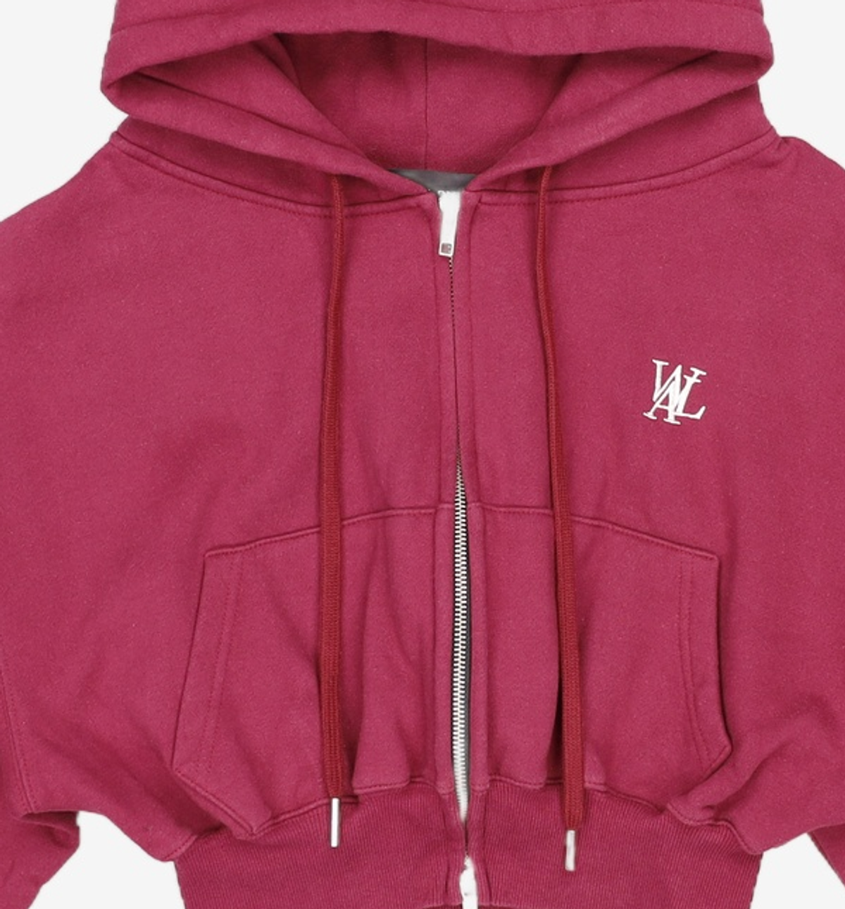 우알롱(WOOALONG) (기모)Signature crop hood zip-up - WINE XS