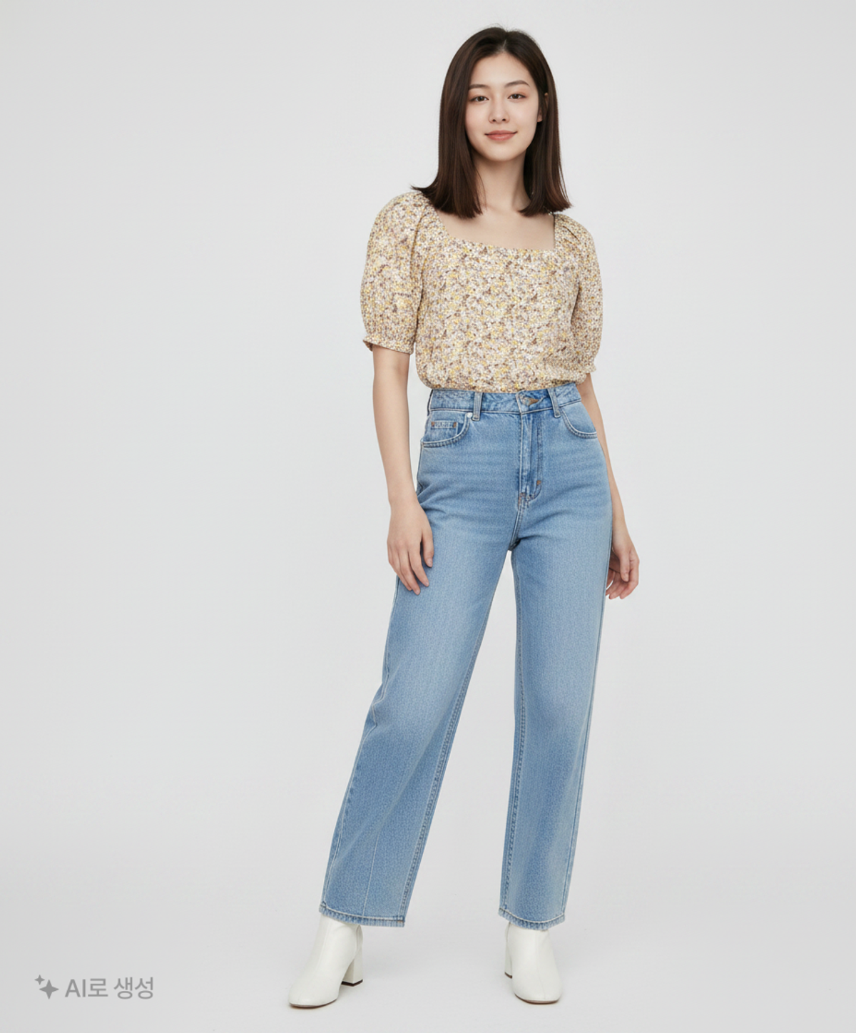 미쏘(MIXXO) 플라워 스퀘어넥 블라우스 MIWBWB815G L
