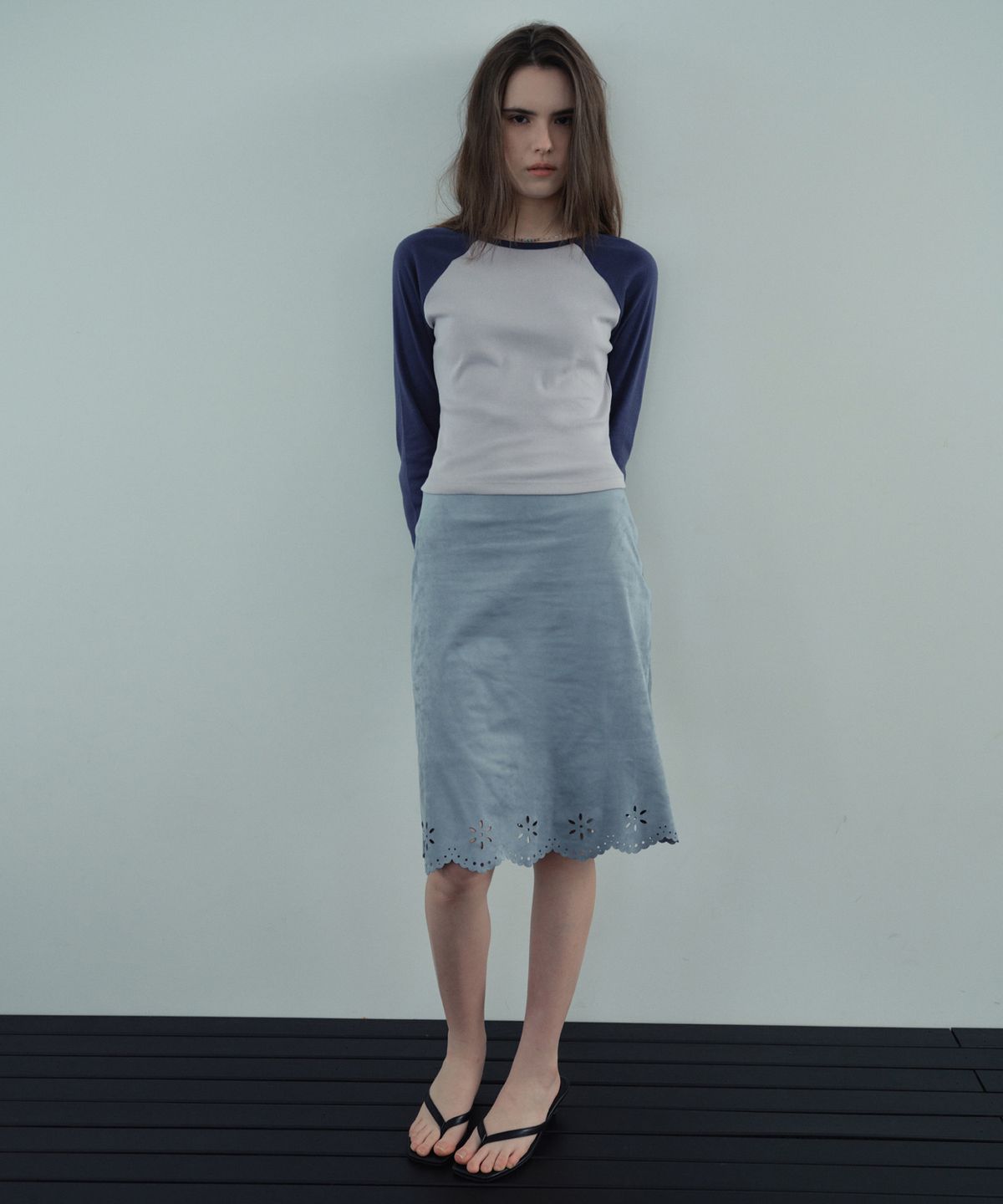 씨타(CITTA) Suede Flower Punching Skirt_CTS638(Blue)