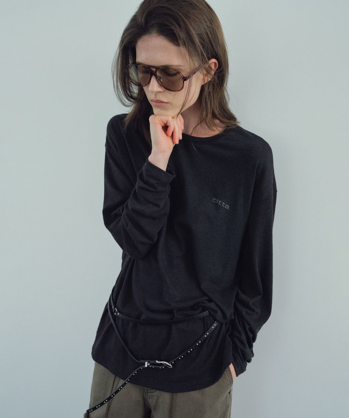 씨타(CITTA) Soft Touch Oversized Long Sleeve T-Shirt_CTT3037(Charcoal)