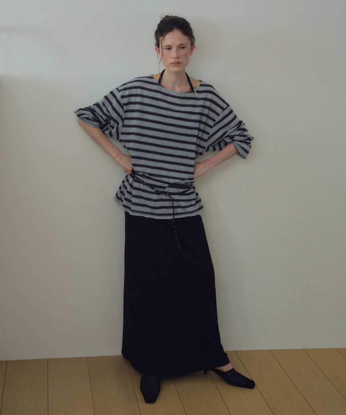 씨타(CITTA) Soft Boat-Neck Relaxed Stripe Tee_CTT3034(Melange Grey)