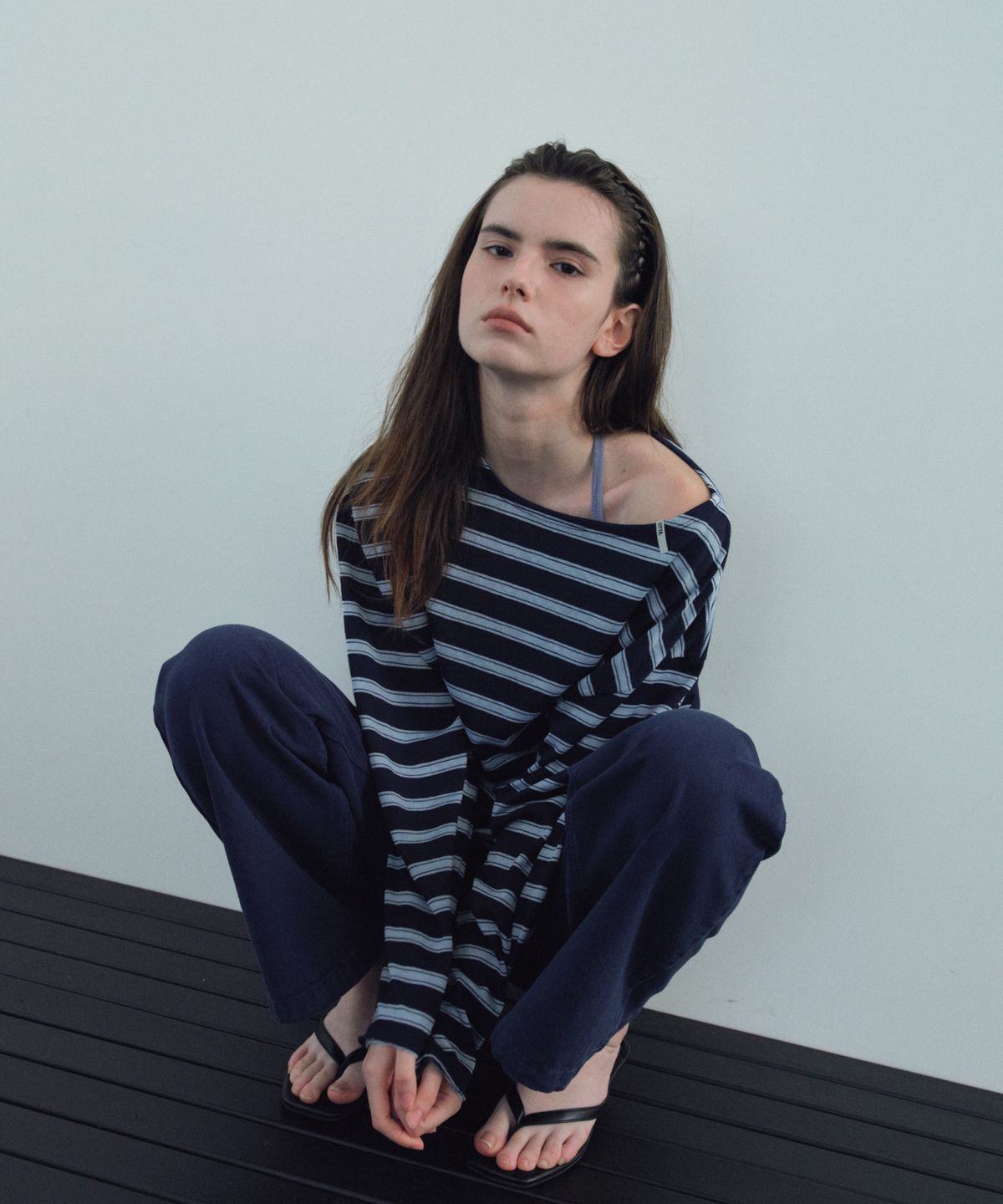 씨타(CITTA) Soft Boat-Neck Relaxed Stripe Tee_CTT3034(Navy)