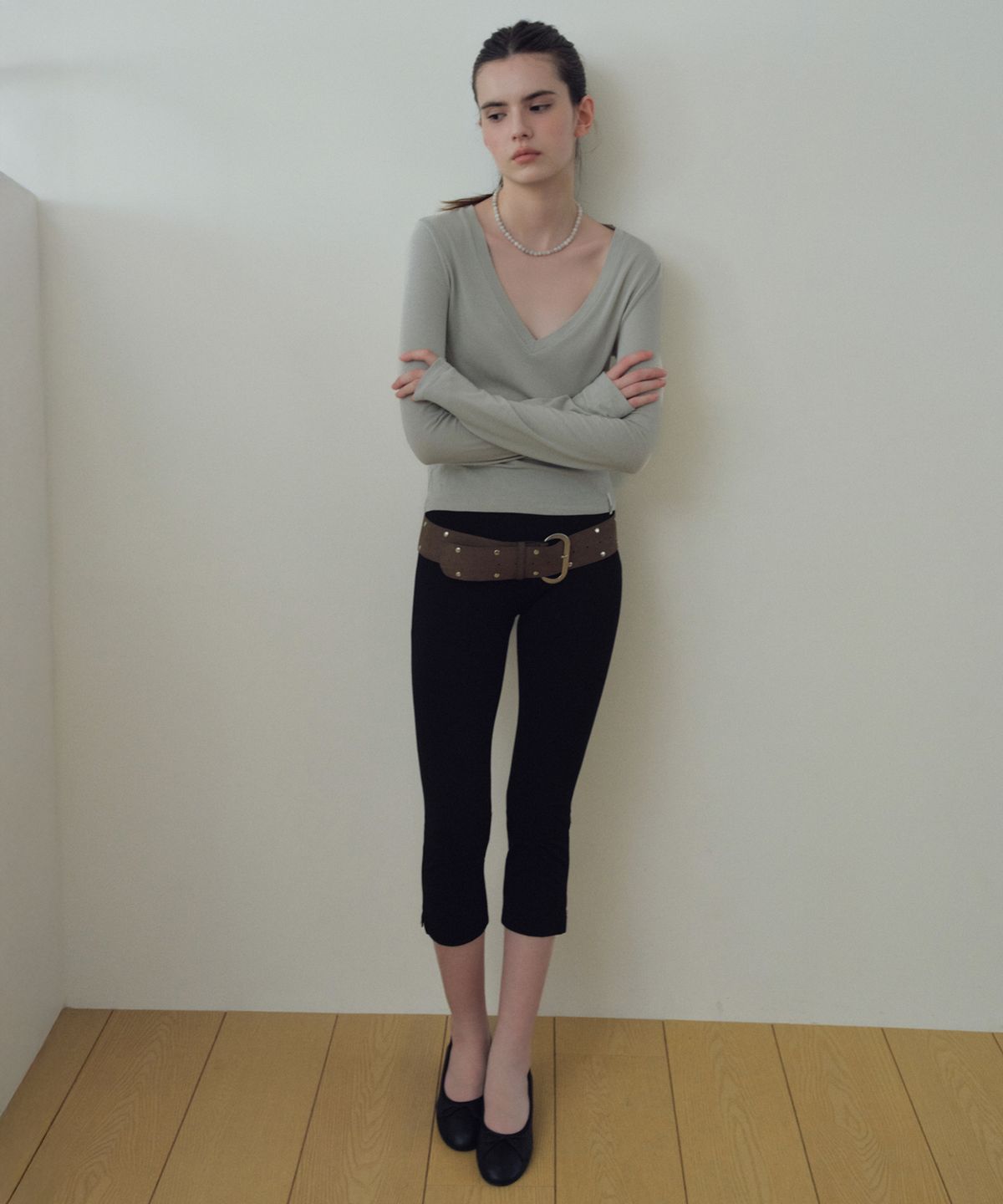 씨타(CITTA) Tencel Deep V Neck T-Shirt_CTT3031(Light Grey)