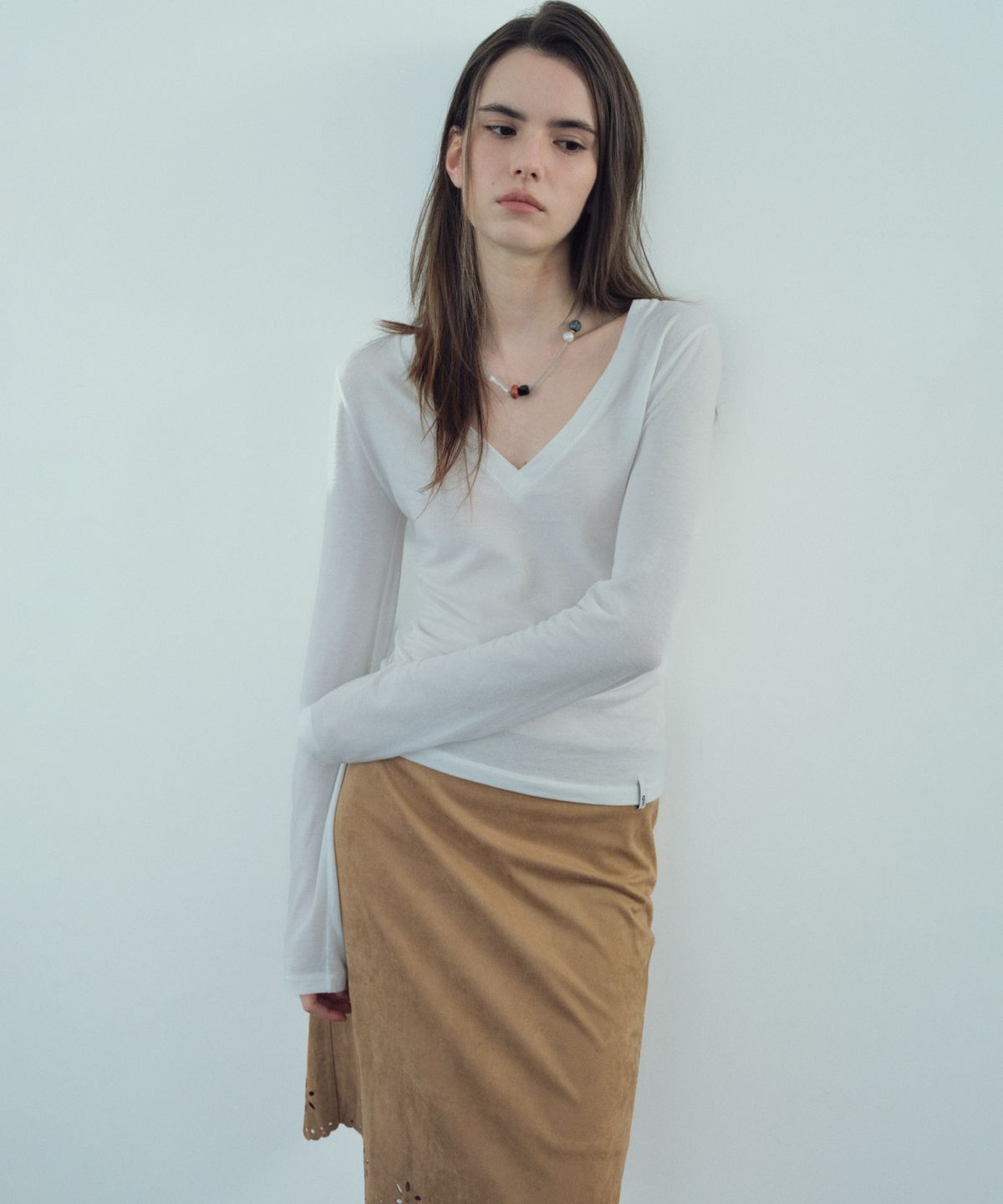 씨타(CITTA) Tencel Deep V Neck T-Shirt_CTT3031(White)