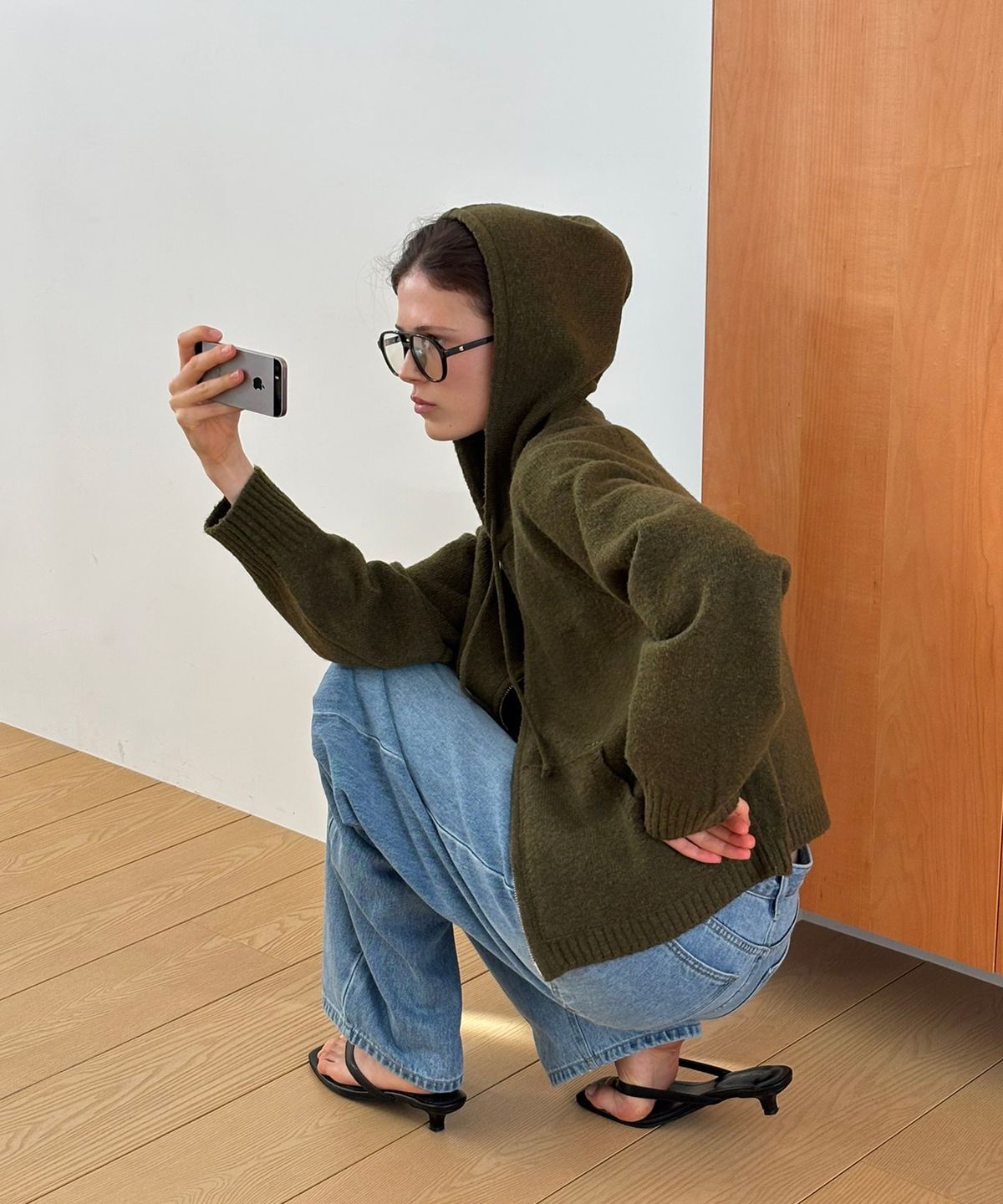 씨타(CITTA) Soft Roll-Up Cuff Knit Hood Zip-up_CTK279(Khaki)