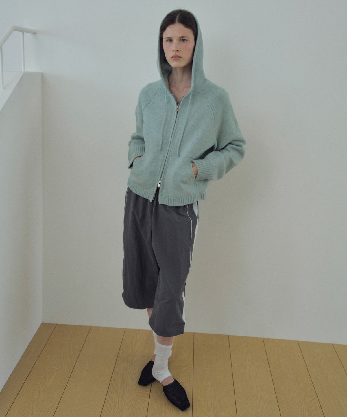 씨타(CITTA) Soft Roll-Up Cuff Knit Hood Zip-up_CTK279(Mint)