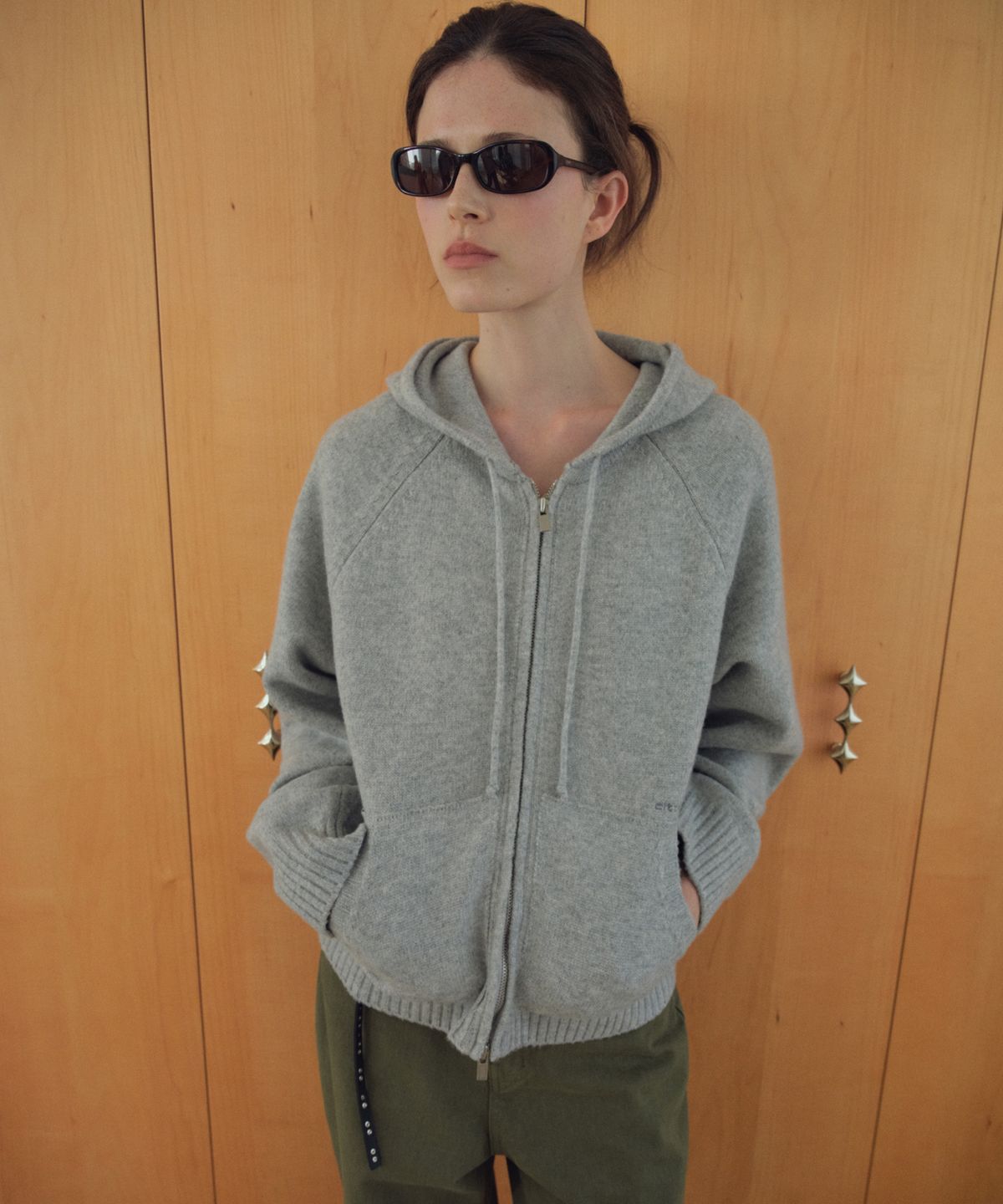 씨타(CITTA) Soft Roll-Up Cuff Knit Hood Zip-up_CTK279(Melange Grey)