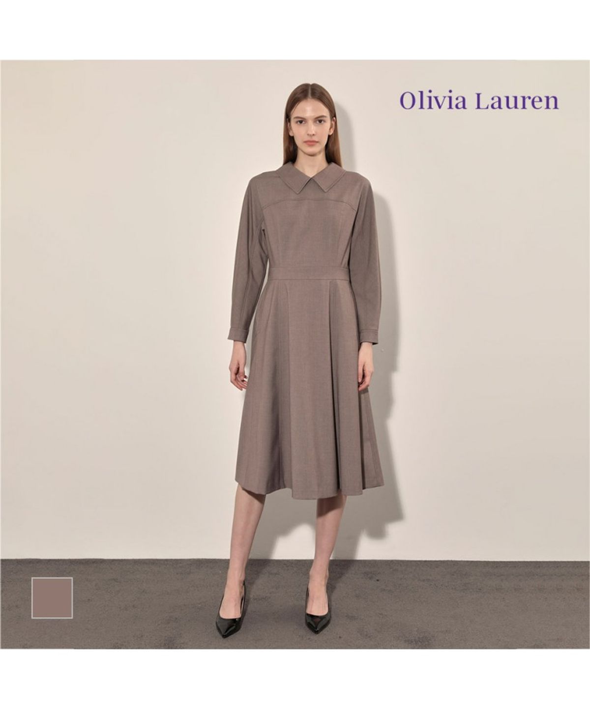 올리비아로렌(OLIVIALAUREN) 허리자수 플레어 원피스_VOCOA4F8221