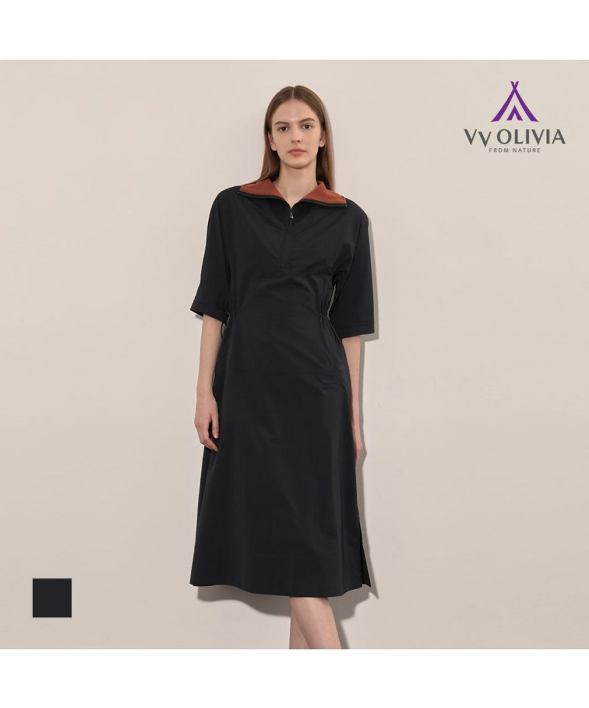 비비올리비아(VVOLIVIA) 배색 니트 카라 원피스_VVCOA4F7381