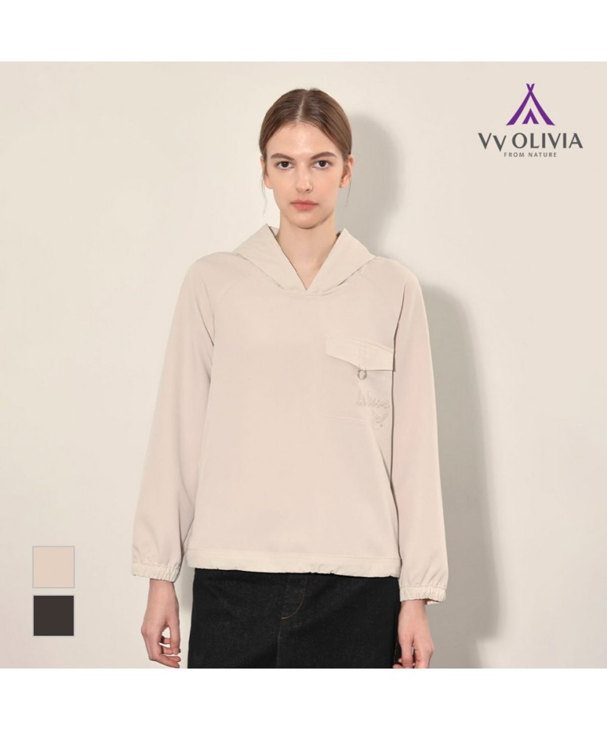 비비올리비아(VVOLIVIA) 배색후드 블라우스_VVCNL4F7371