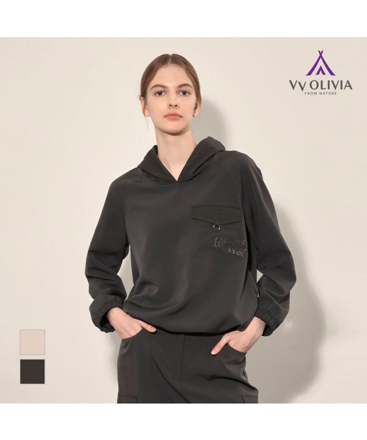 비비올리비아(VVOLIVIA) 배색후드 블라우스_VVCNL4F7371