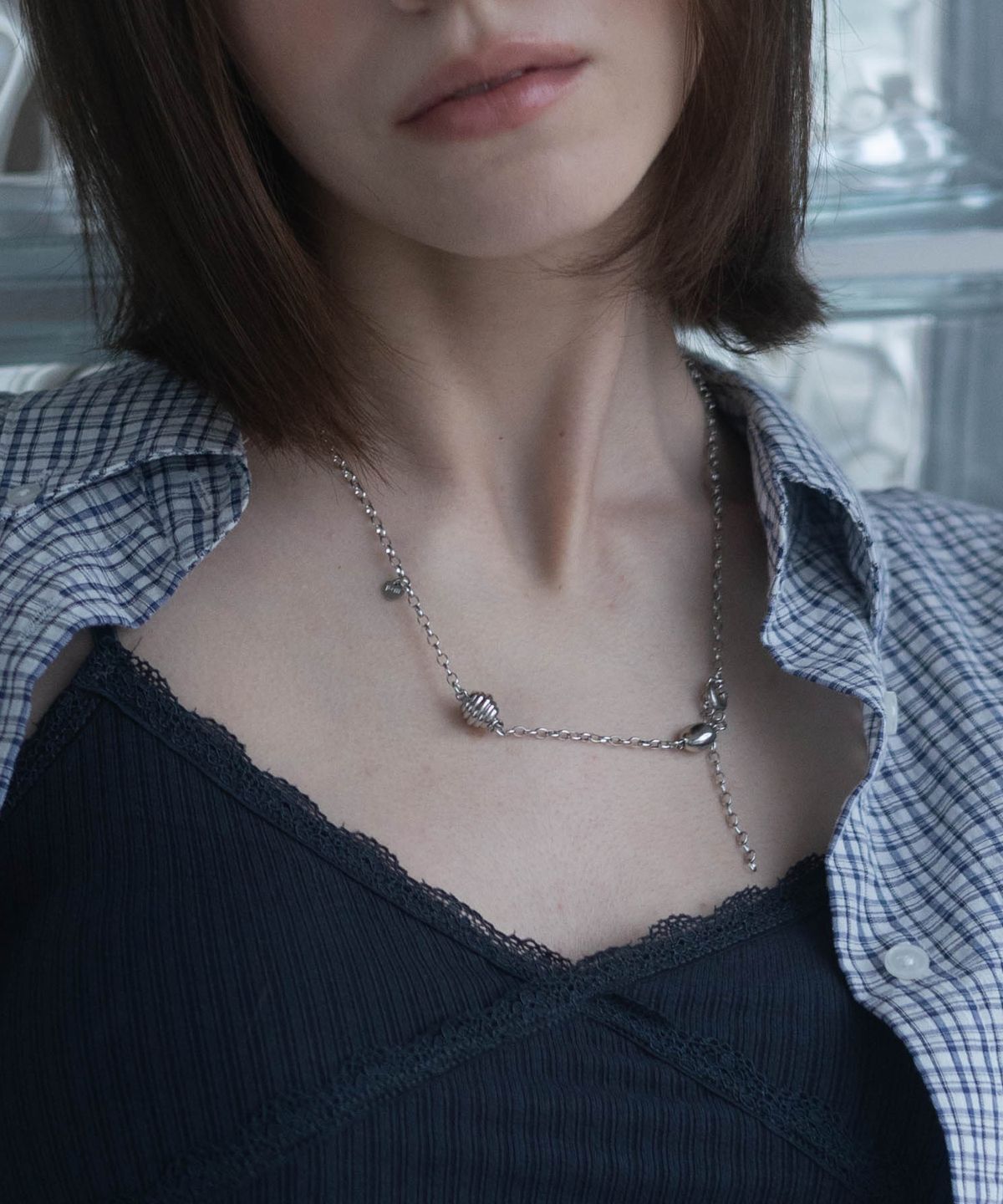 펄리모어(PEARLY MORE) 페블 마그넷 링크 체인 목걸이_PM26N002HS