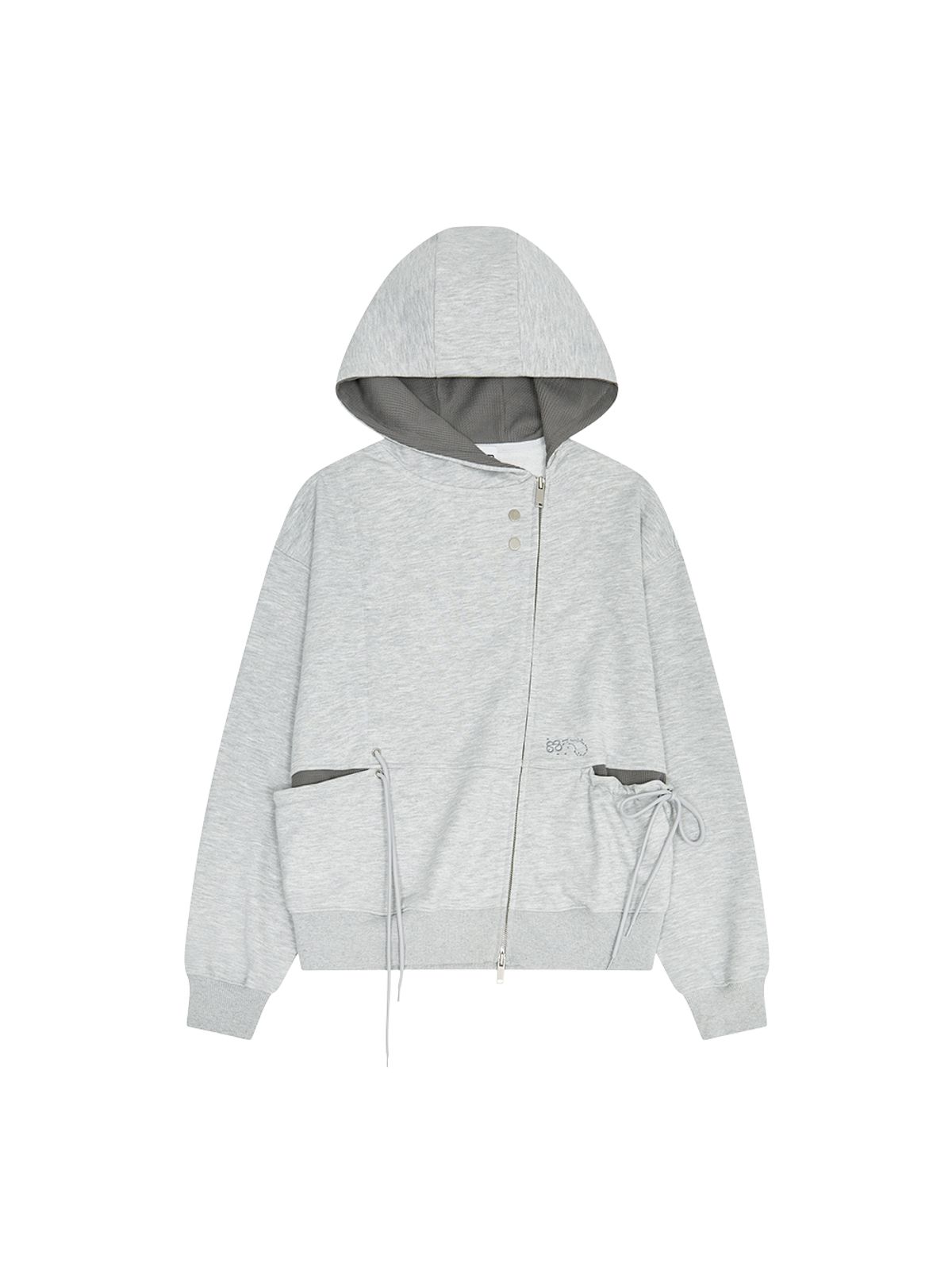 뚜오미오(TUOMIO) SHIRRING WAFFLE HOOD ZIP-UP [HEATHER GREY]