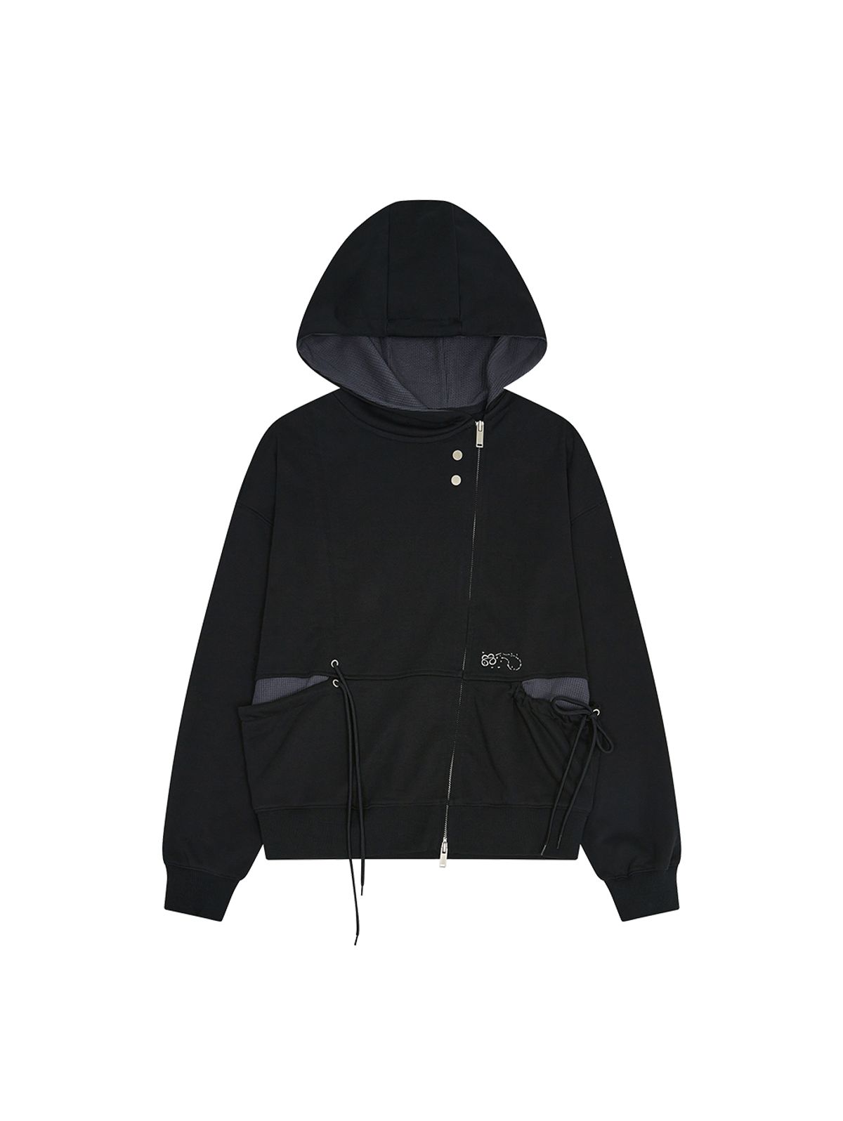 뚜오미오(TUOMIO) SHIRRING WAFFLE HOOD ZIP-UP [BLACK]