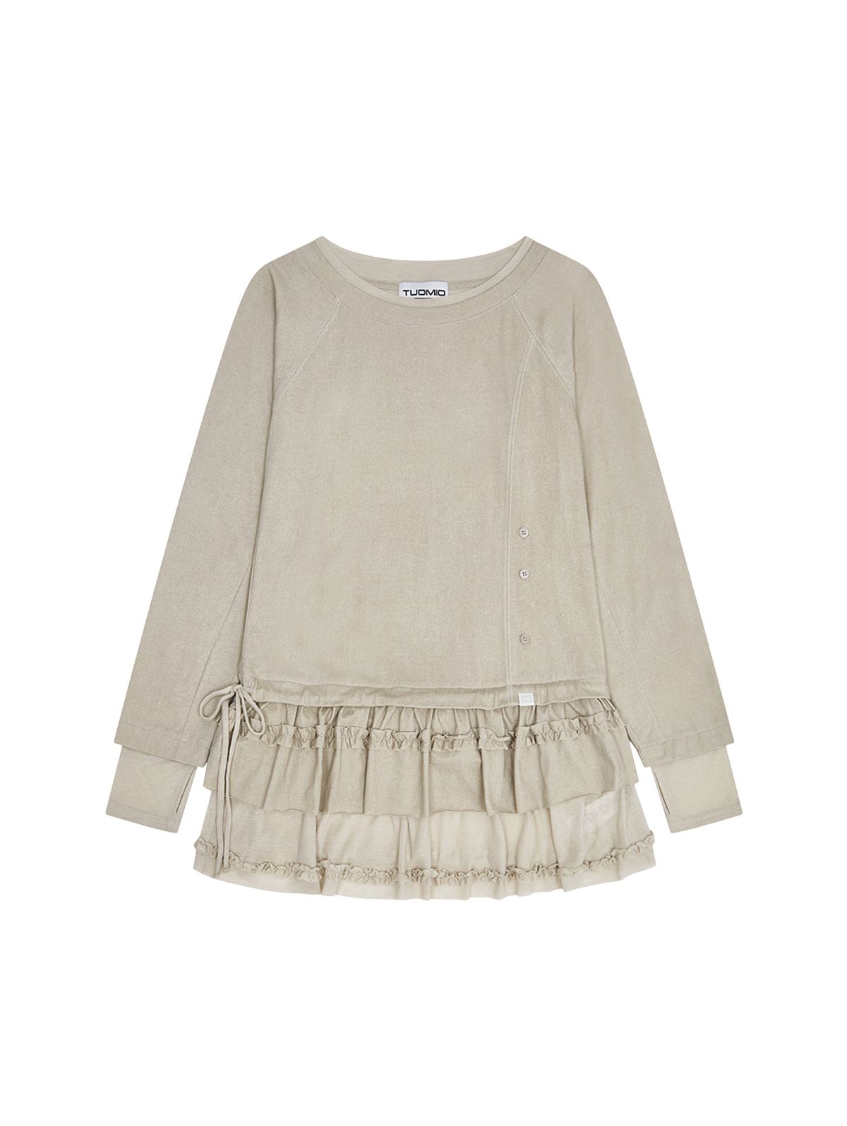 뚜오미오(TUOMIO) FRILL LAYERED LONG SLEEVE [OATMEAL]