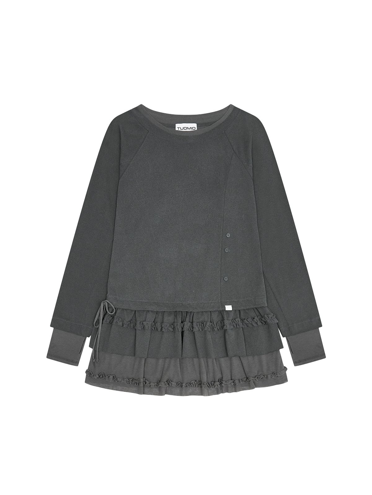 뚜오미오(TUOMIO) FRILL LAYERED LONG SLEEVE [CHARCOAL]