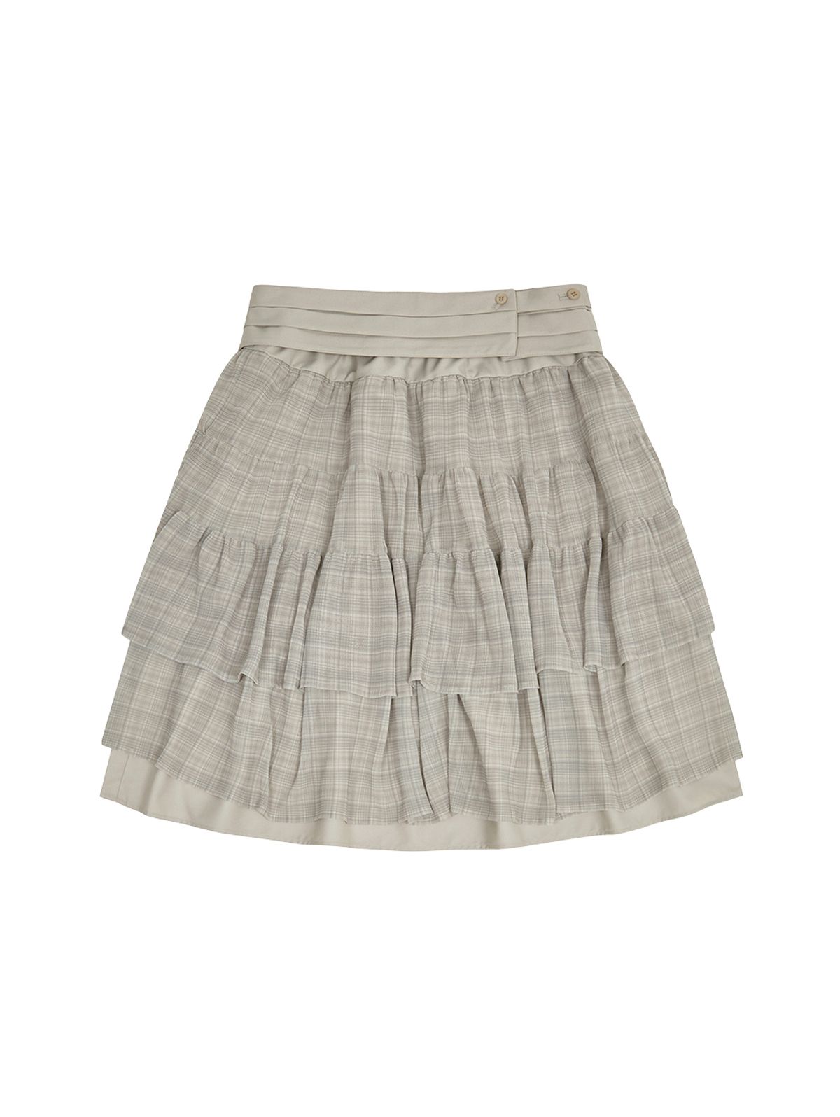 뚜오미오(TUOMIO) SHEER CHECK LAYERED SKIRT [BEIGE]