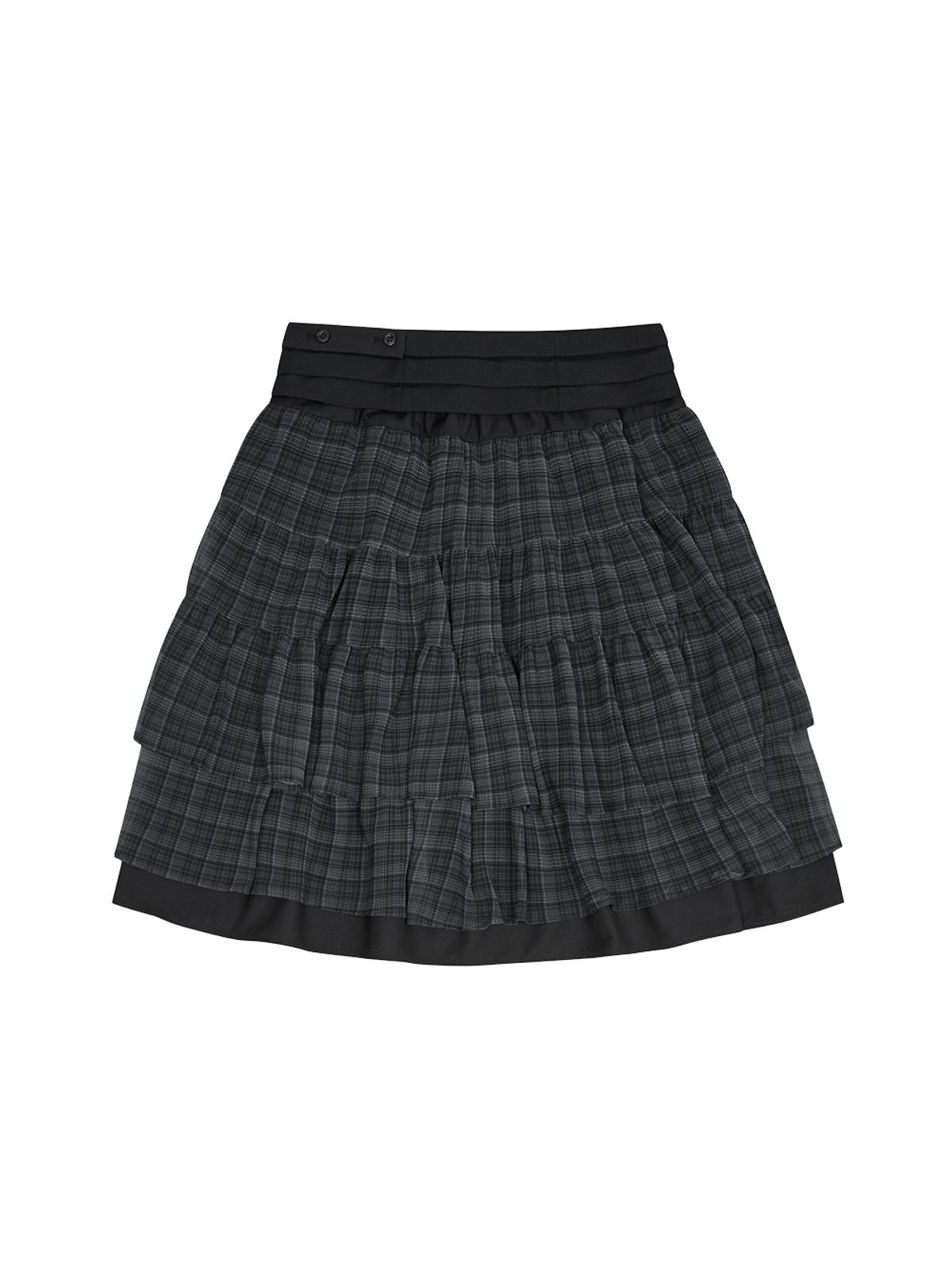 뚜오미오(TUOMIO) SHEER CHECK LAYERED SKIRT [BLACK]