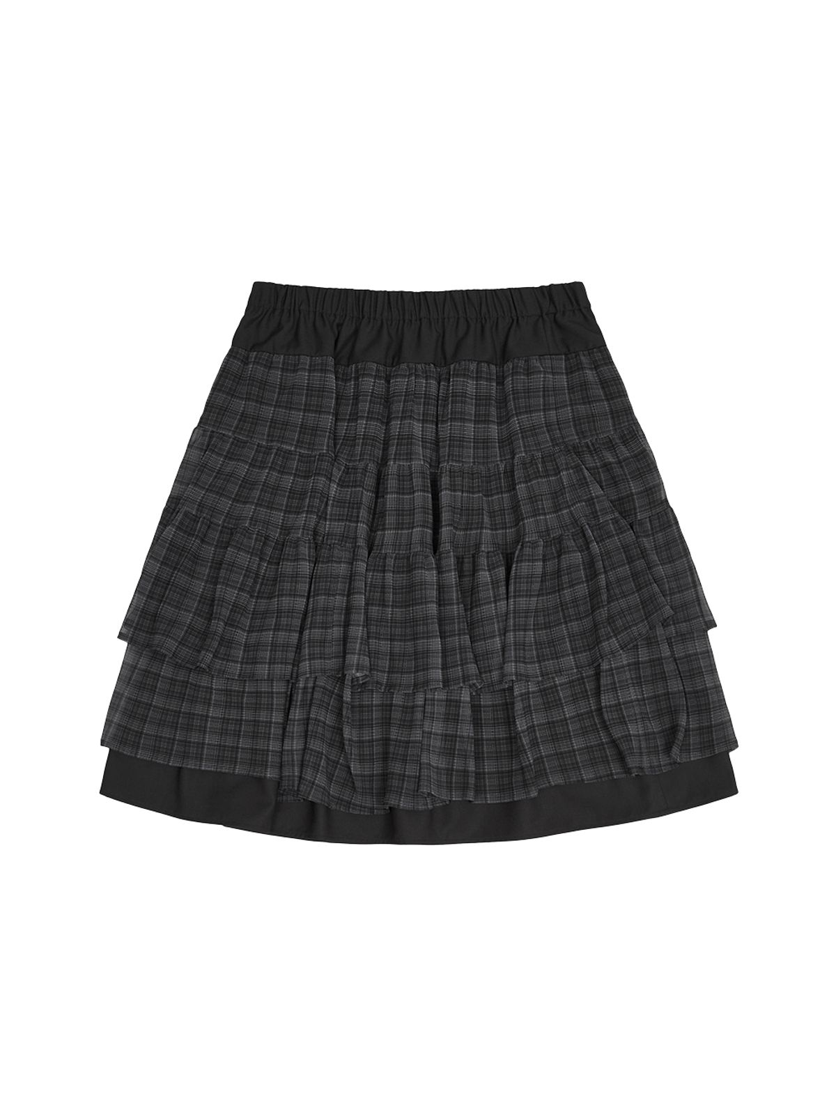 뚜오미오(TUOMIO) SHEER CHECK LAYERED SKIRT [BLACK]