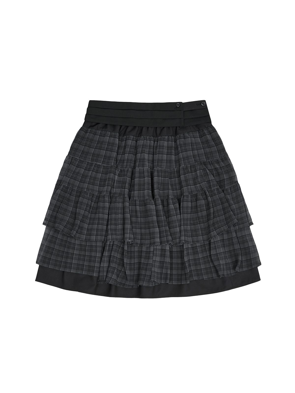 뚜오미오(TUOMIO) SHEER CHECK LAYERED SKIRT [BLACK]