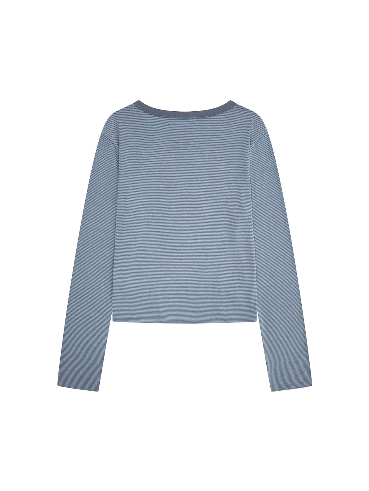 뚜오미오(TUOMIO) STRIPE BUTTON POCKET LONG SLEEVE [DUSTY BLUE]