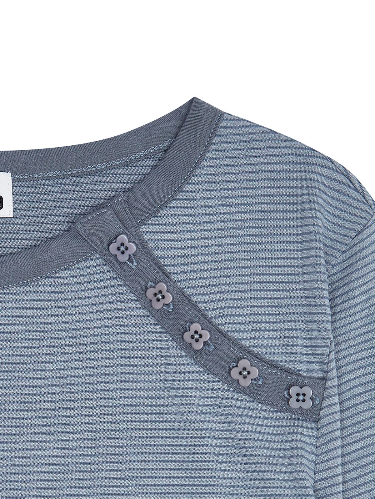 뚜오미오(TUOMIO) STRIPE BUTTON POCKET LONG SLEEVE [DUSTY BLUE]