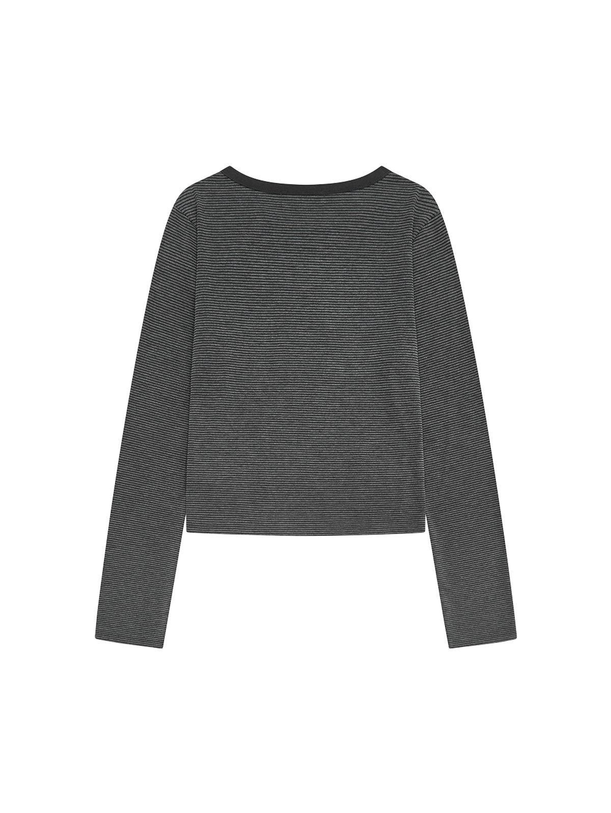 뚜오미오(TUOMIO) STRIPE BUTTON POCKET LONG SLEEVE [CHARCOAL]
