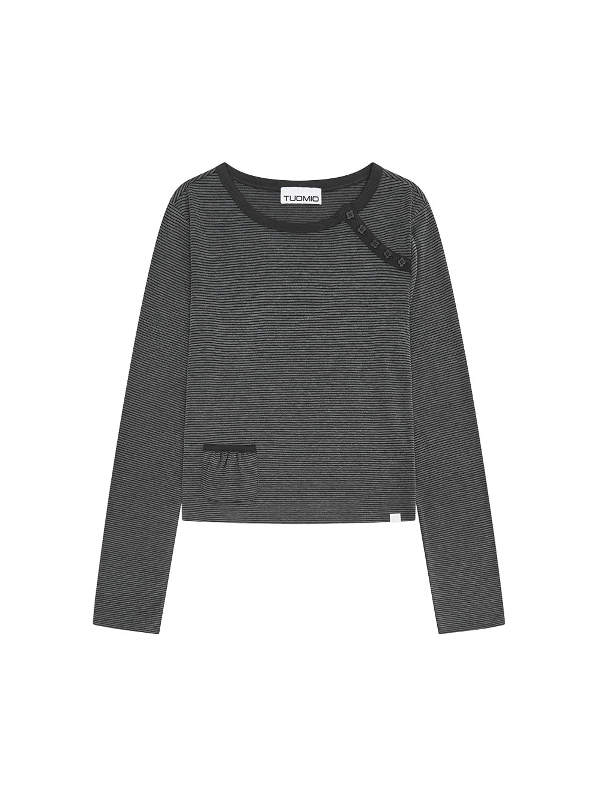 뚜오미오(TUOMIO) STRIPE BUTTON POCKET LONG SLEEVE [CHARCOAL]