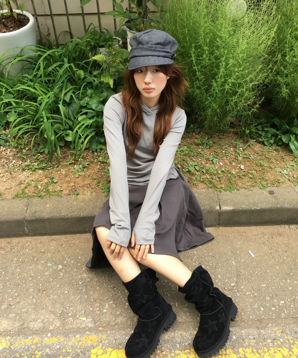 뚜오미오(TUOMIO) DRAPED HOODED LONG SLEEVE [GREY]