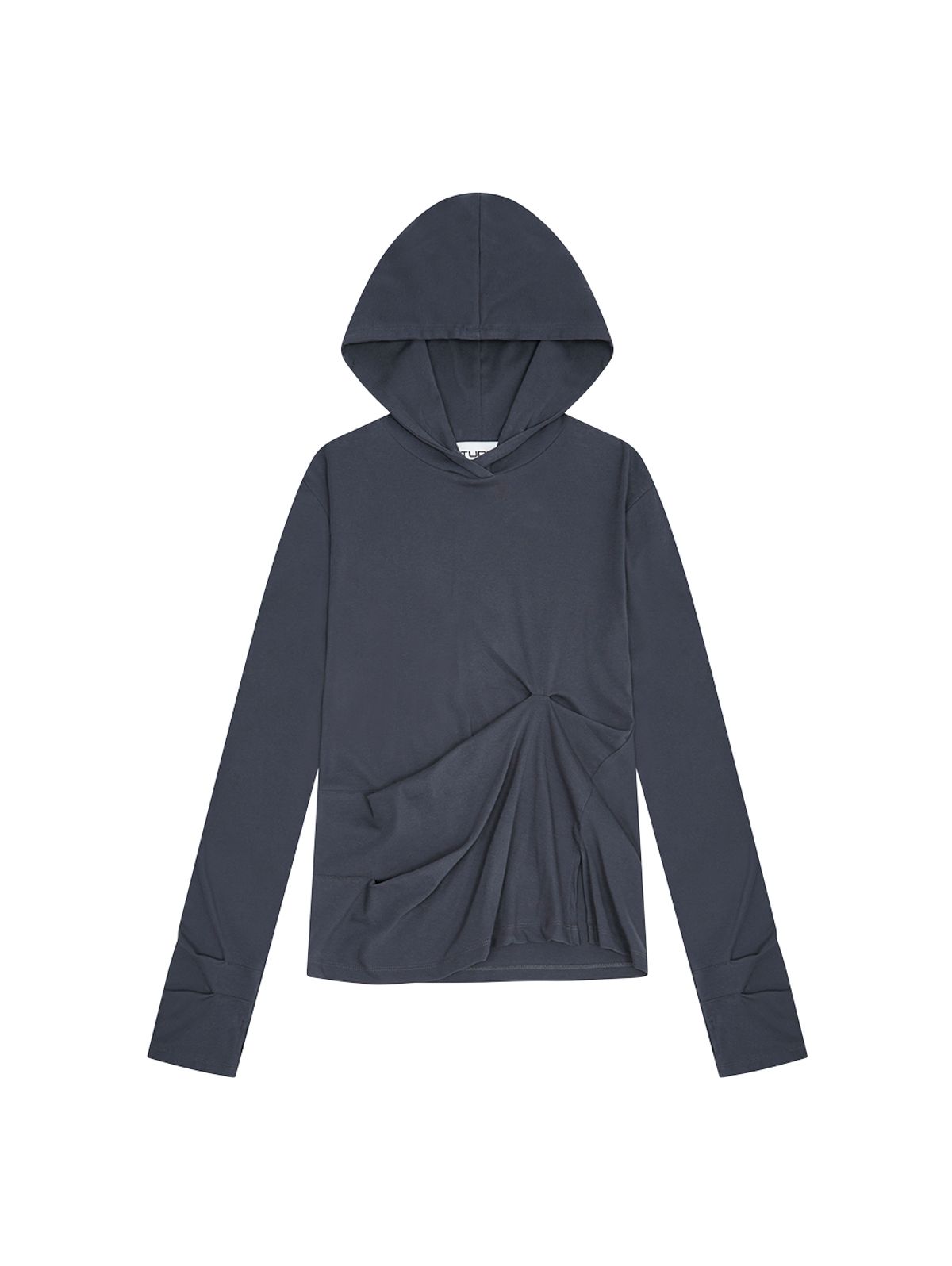 뚜오미오(TUOMIO) DRAPED HOODED LONG SLEEVE [VINTAGE BLUE]
