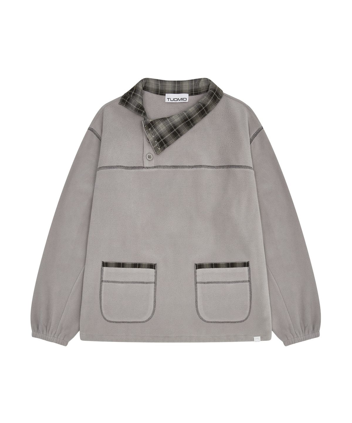 뚜오미오(TUOMIO) CHECK TRIM FLEECE PULLOVER [GREY]