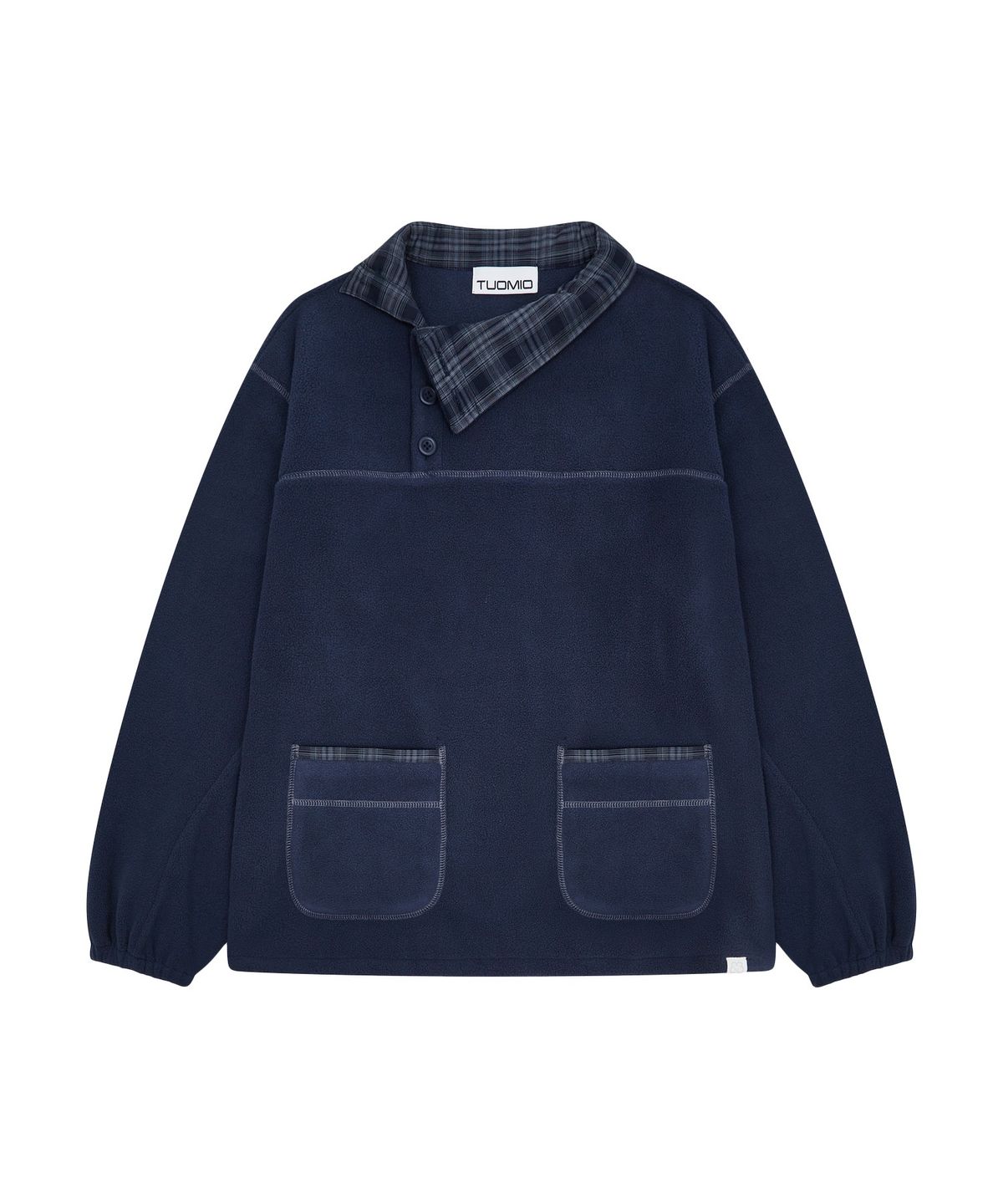 뚜오미오(TUOMIO) CHECK TRIM FLEECE PULLOVER [NAVY]