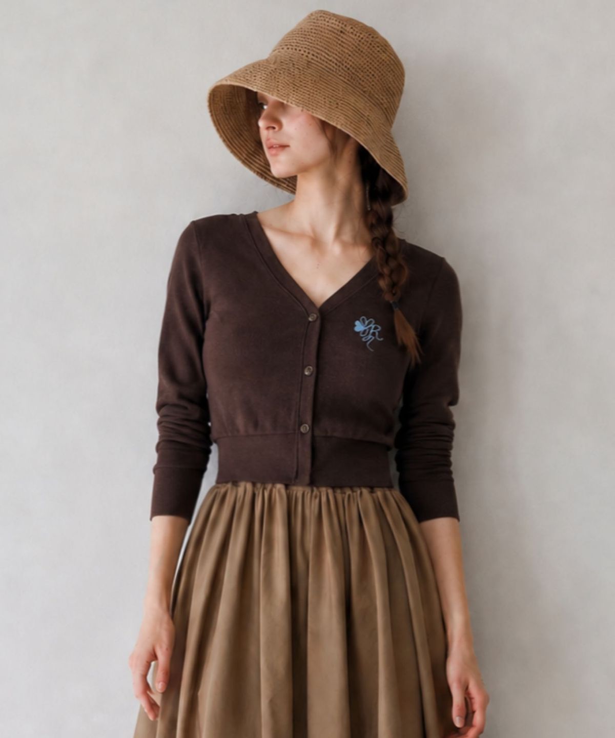 블랙크러쉬(BLACRUSH) Heart-Clover Crop Cardigan / 브라운