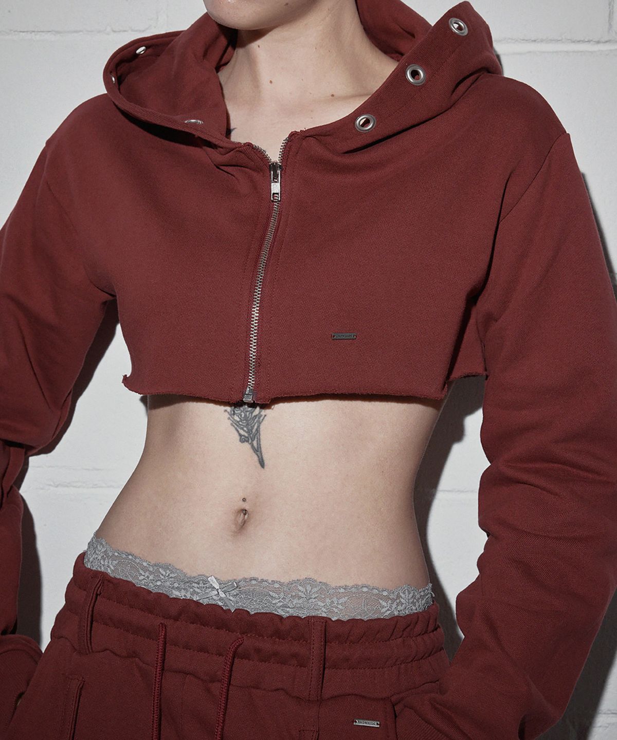 그로우하이드(GROWHIDE) 체토 아일렛 크롭 볼레로 후드 집업_버건디