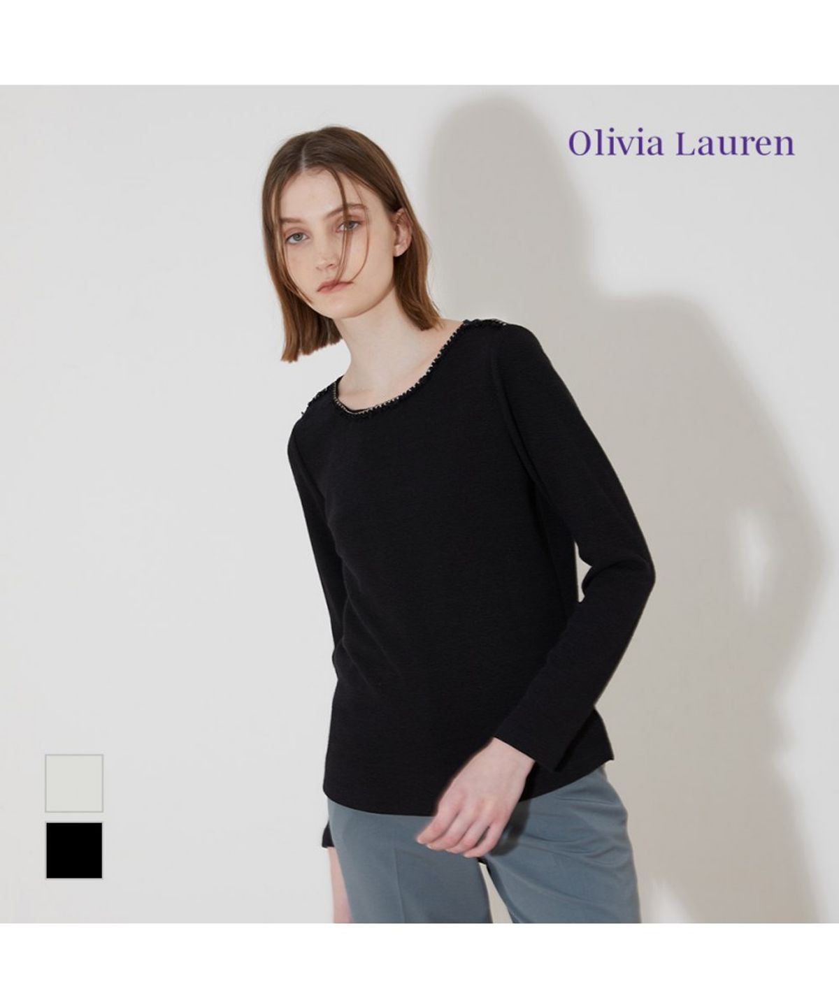 올리비아로렌(OLIVIALAUREN) 저지 보트넥 티셔츠_VOBAL3S2416