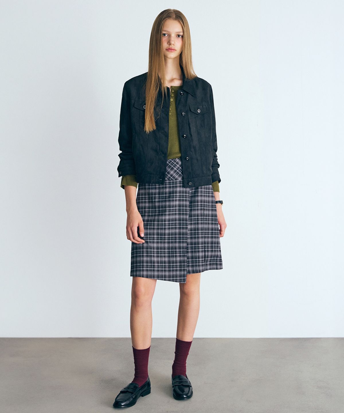 미쏘(MIXXO) 랩 미디 스커트_MIWWHG921G
