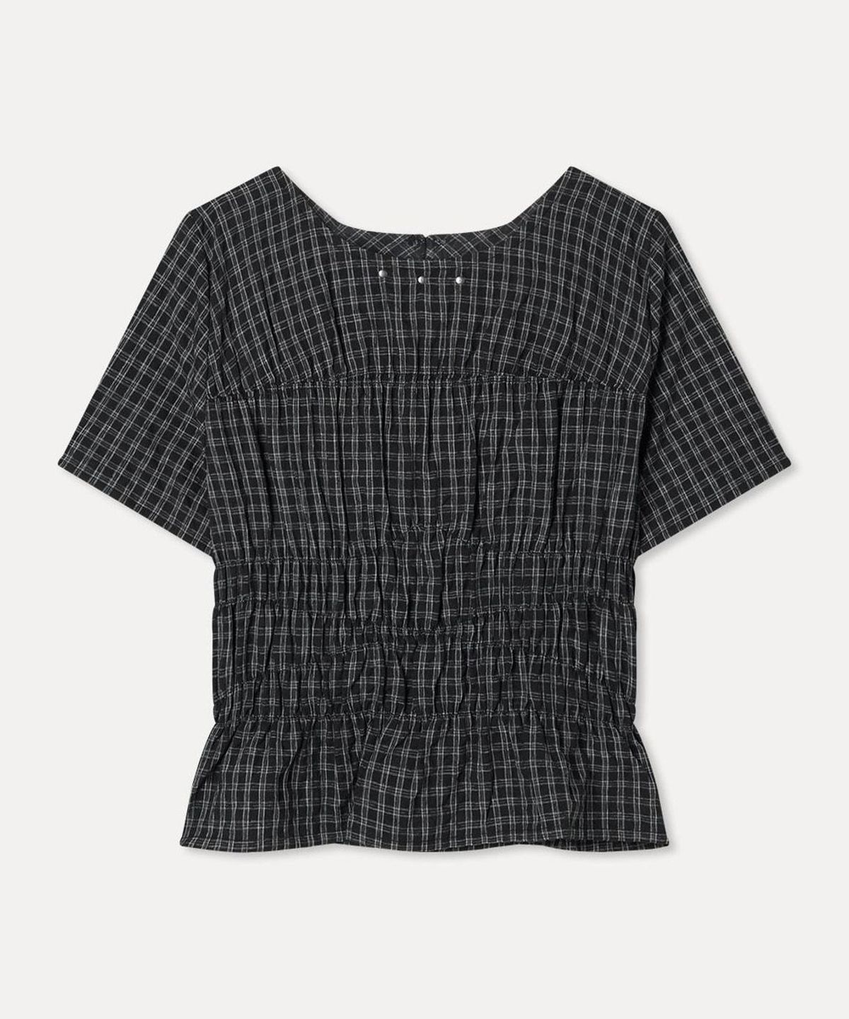 미쏘(MIXXO) 체크 셔링 반팔 블라우스_MIWBWG901C