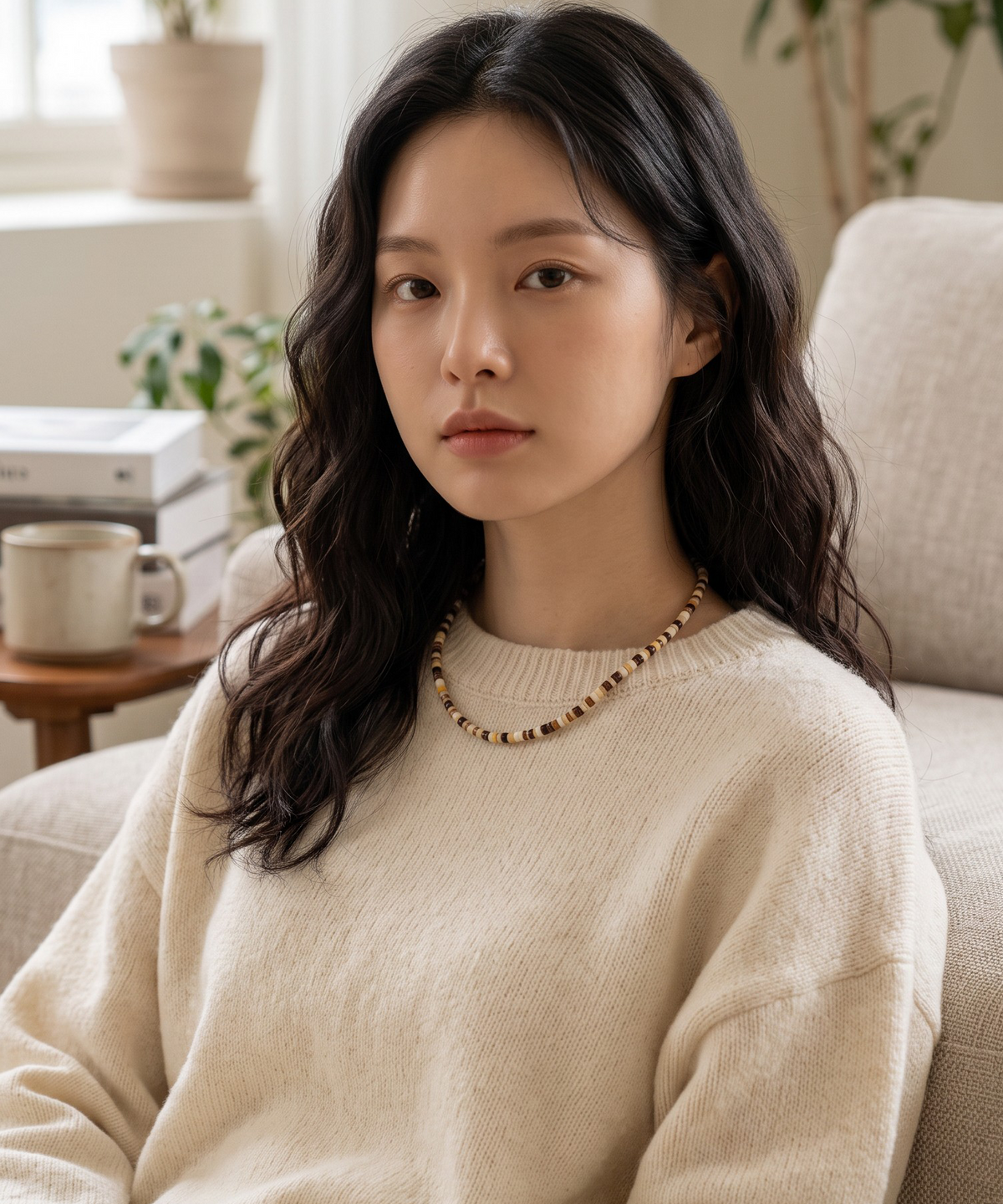 버튼서울(BUTTON SEOUL) 네추럴 자개 비즈 후크 네크리스