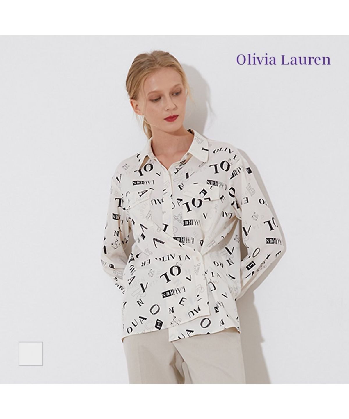 올리비아로렌(OLIVIALAUREN) 레터링 프린트 셔츠_VOCNL3S1321