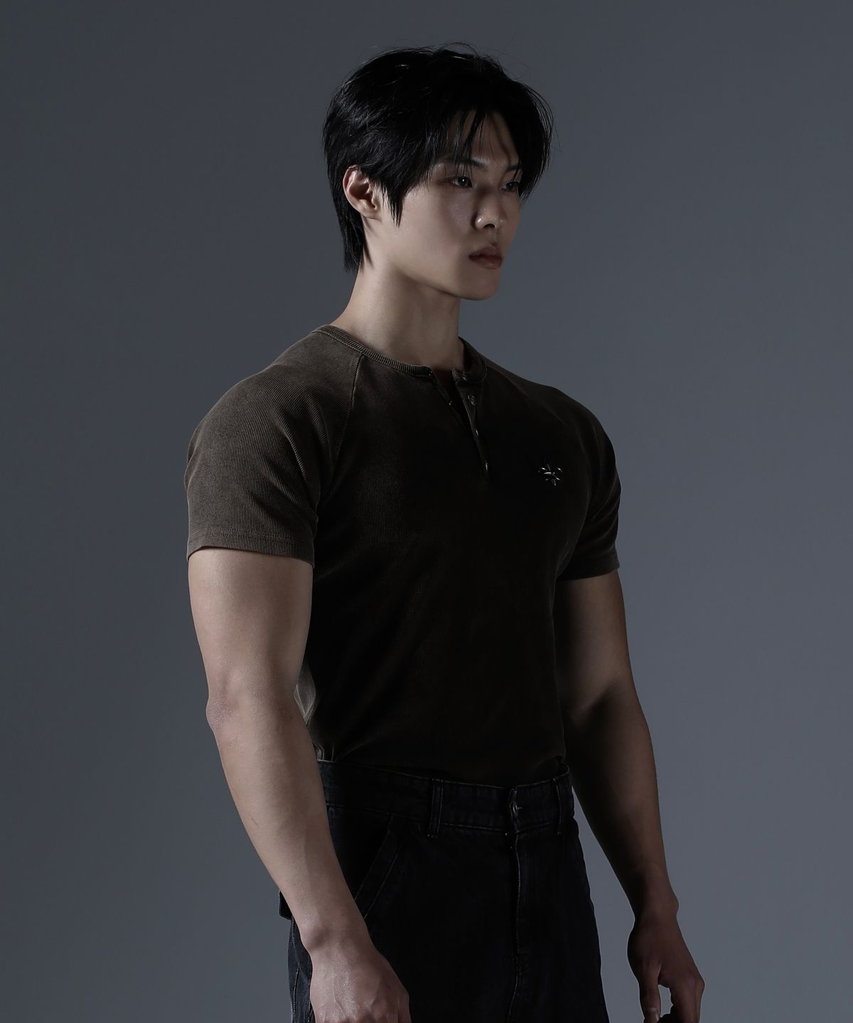 카미드(CARMID) 엔틱 피그먼트 헨리넥 반팔 [브라운]