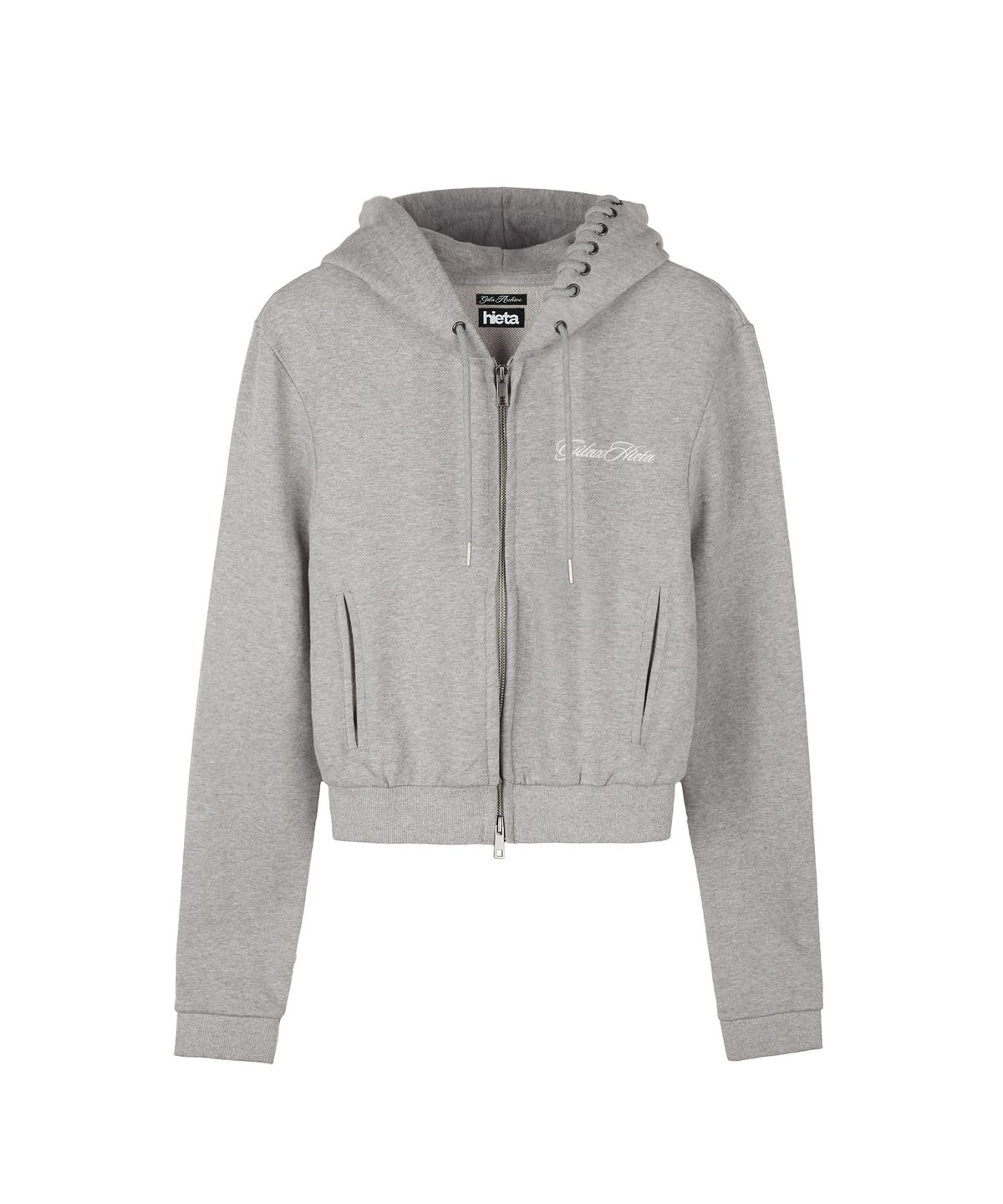 길라아카이브(GILAARCHIVE) [X hieta] SIDE EYELET SIGNATURE LOGO HOOD ZIP-UP_GREY
