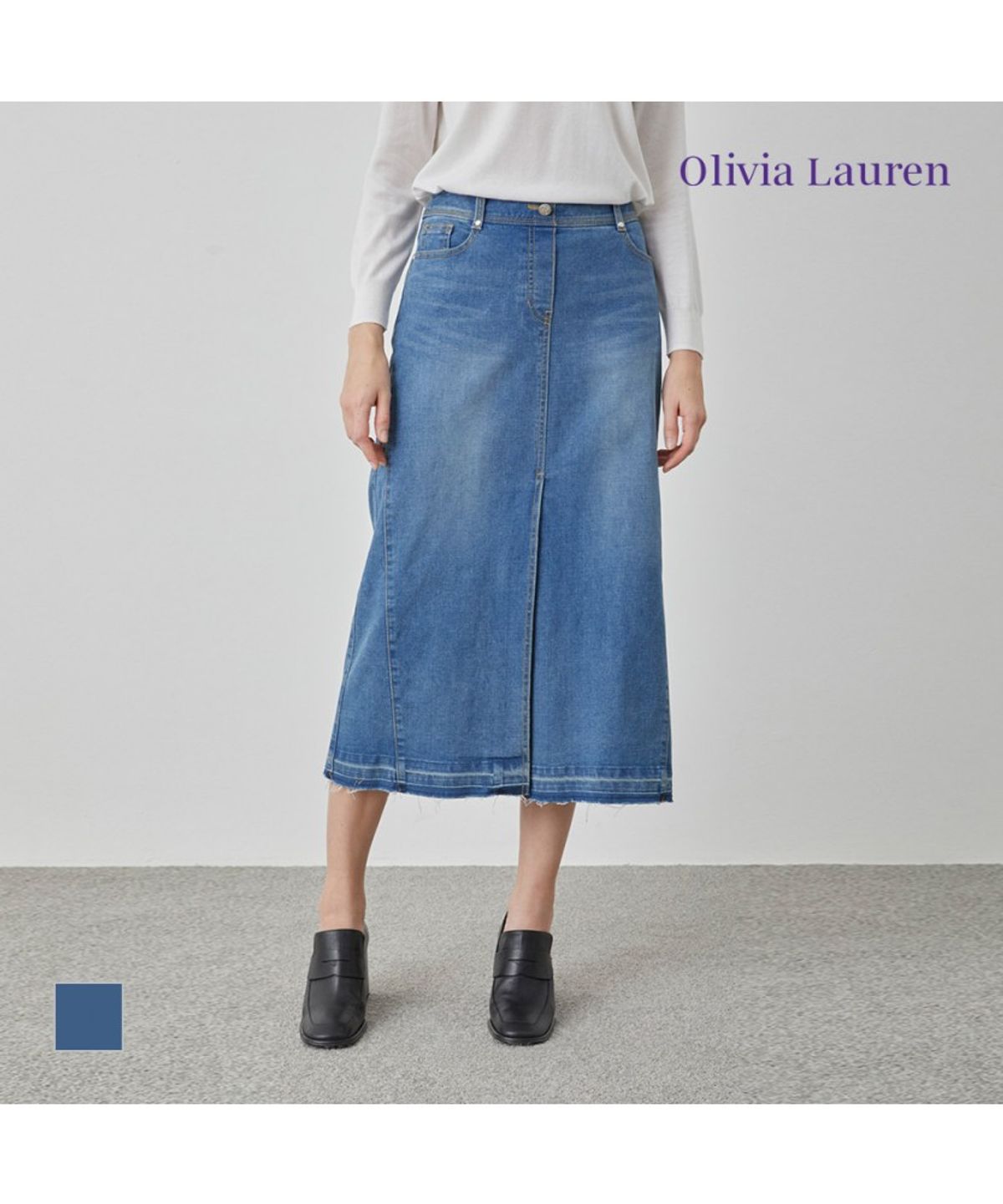 올리비아로렌(OLIVIALAUREN) 컷아웃 데님 스커트_VOBMS5X1441