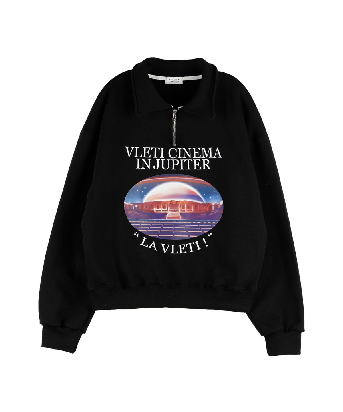블레티(VLETI) Art Work Printing Half Zip-up Sweatshirt (Black Purple)