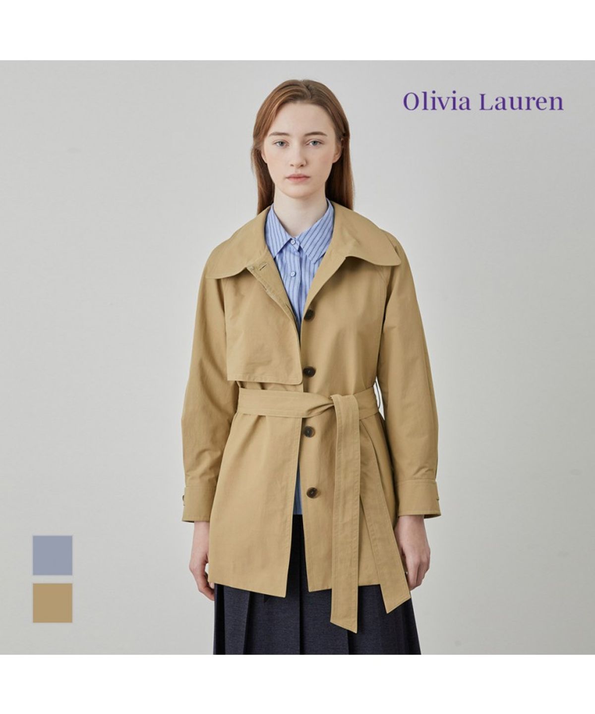올리비아로렌(OLIVIALAUREN) 카라 변형 하프 트렌치코트_VOBEB5X1421