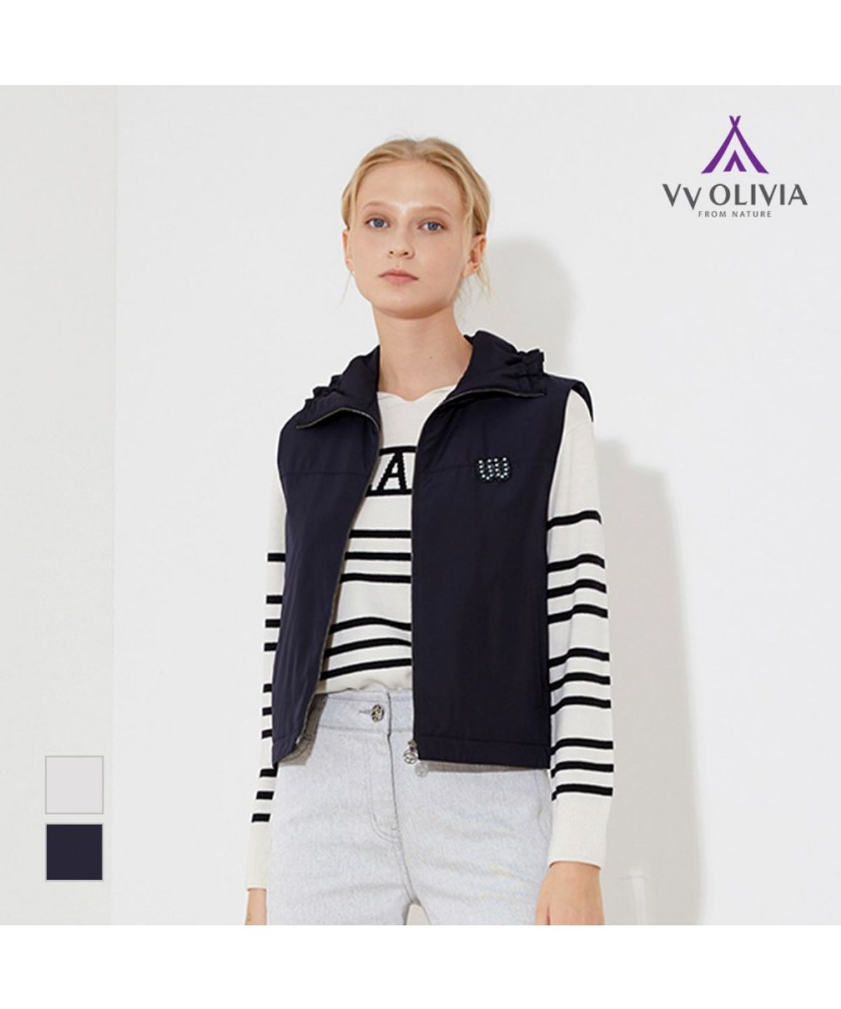 비비올리비아(VVOLIVIA) 와펜포인트 숏기장 베스트_VVBKA3S1281