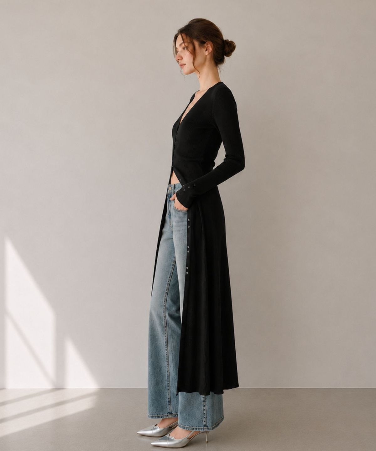 블랙크러쉬(BLACRUSH) Slim Knit Long Dress Cardigan / 딥블랙