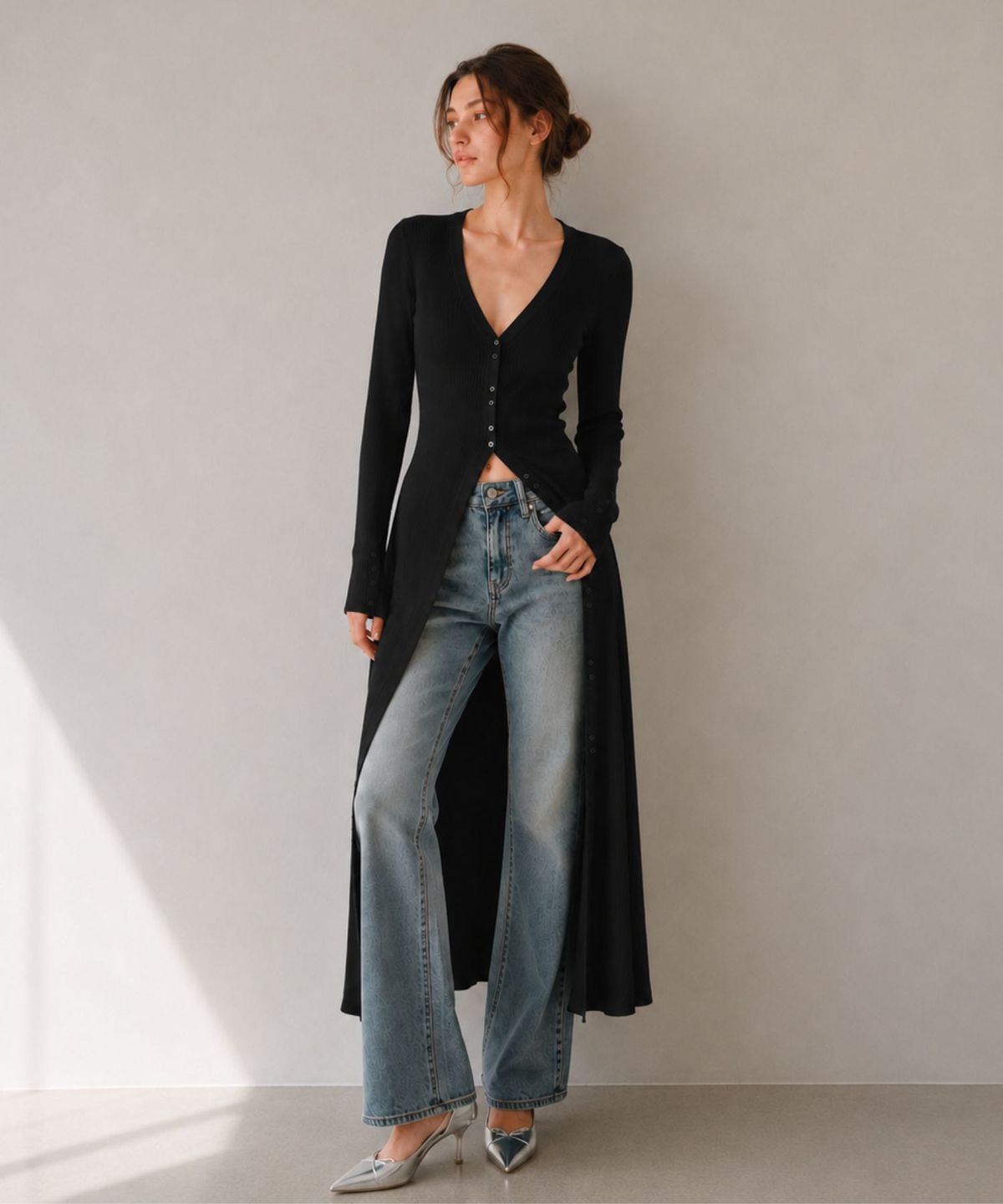 블랙크러쉬(BLACRUSH) Slim Knit Long Dress Cardigan / 딥블랙