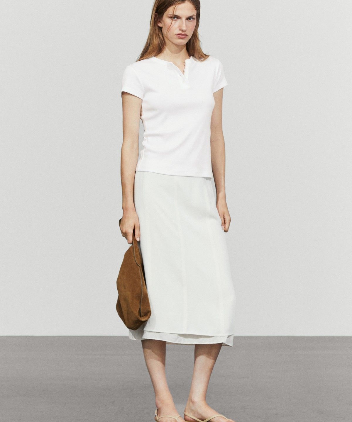 마시모두띠(MASSIMO DUTTI) 100% 코튼 반팔 헨리넥 티셔츠