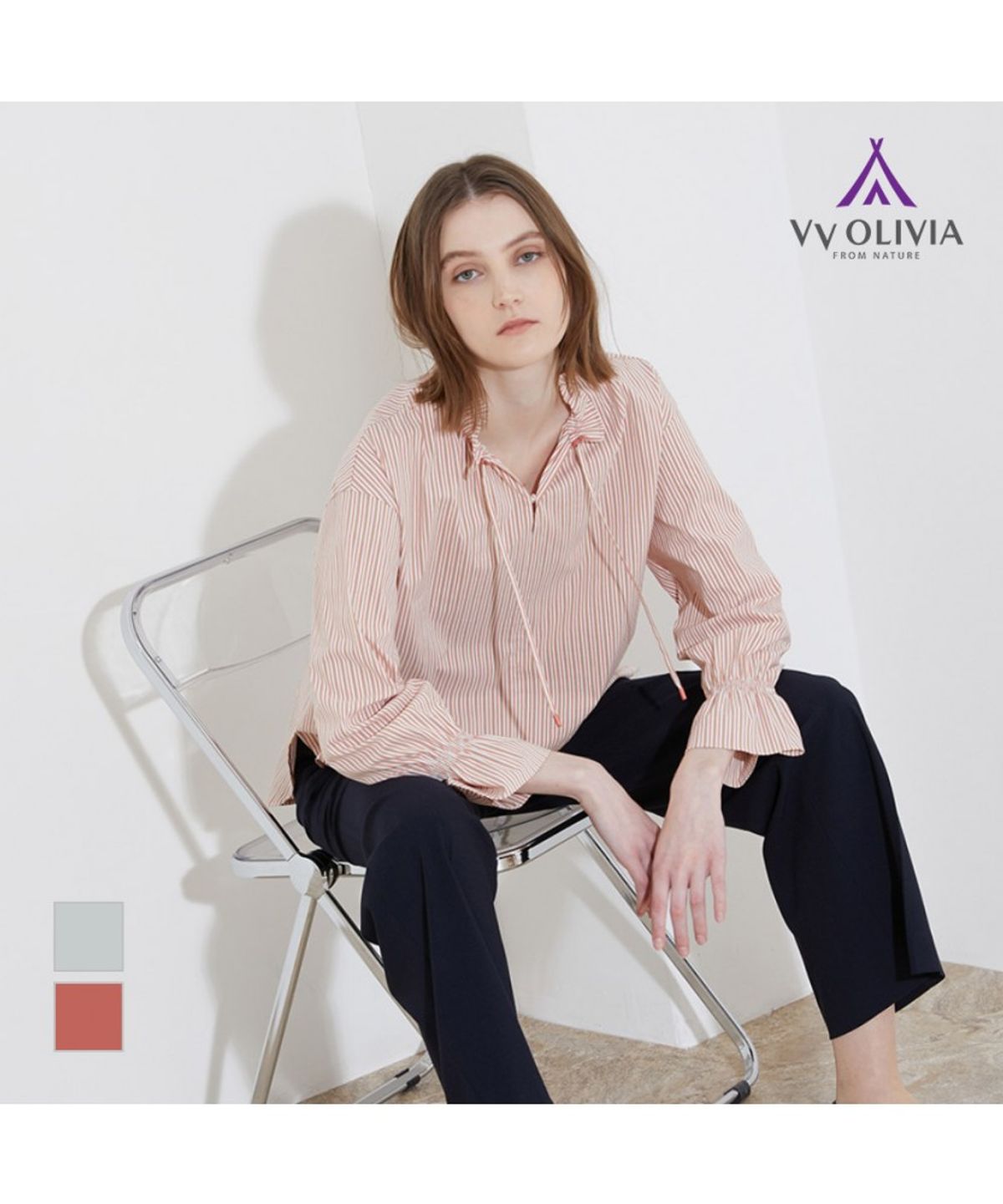 비비올리비아(VVOLIVIA) 넥 셔링 블라우스_VVCNL3S2381