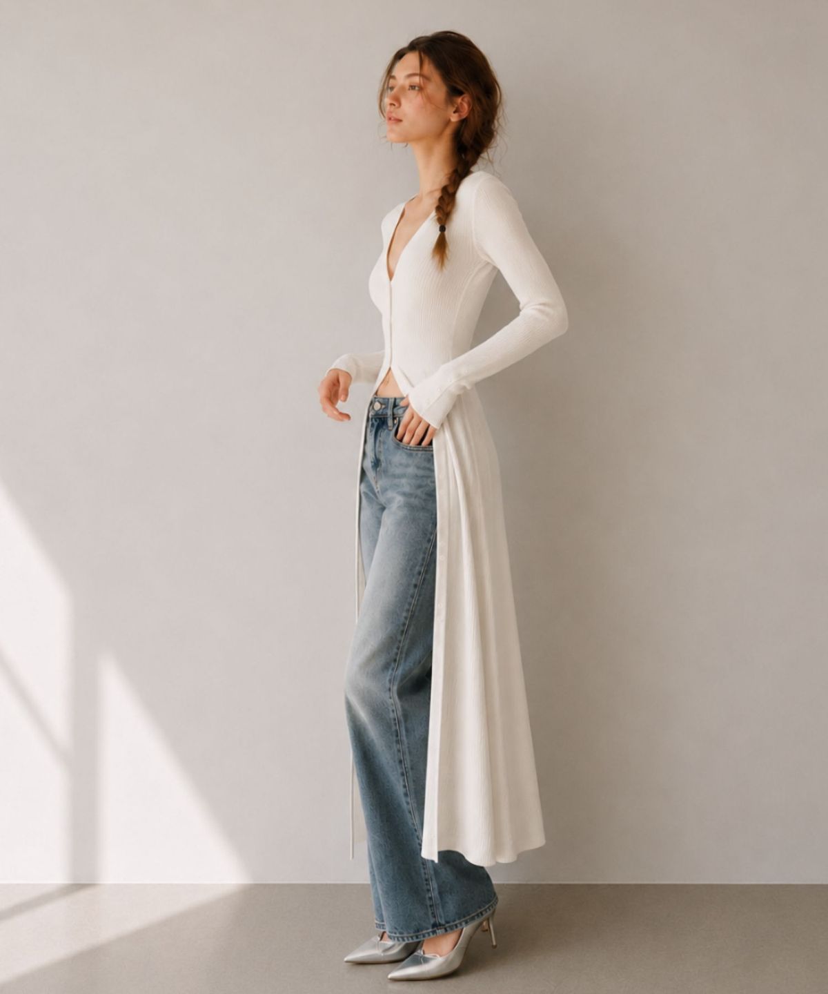 블랙크러쉬(BLACRUSH) Slim Knit Long Dress Cardigan / 아이보리